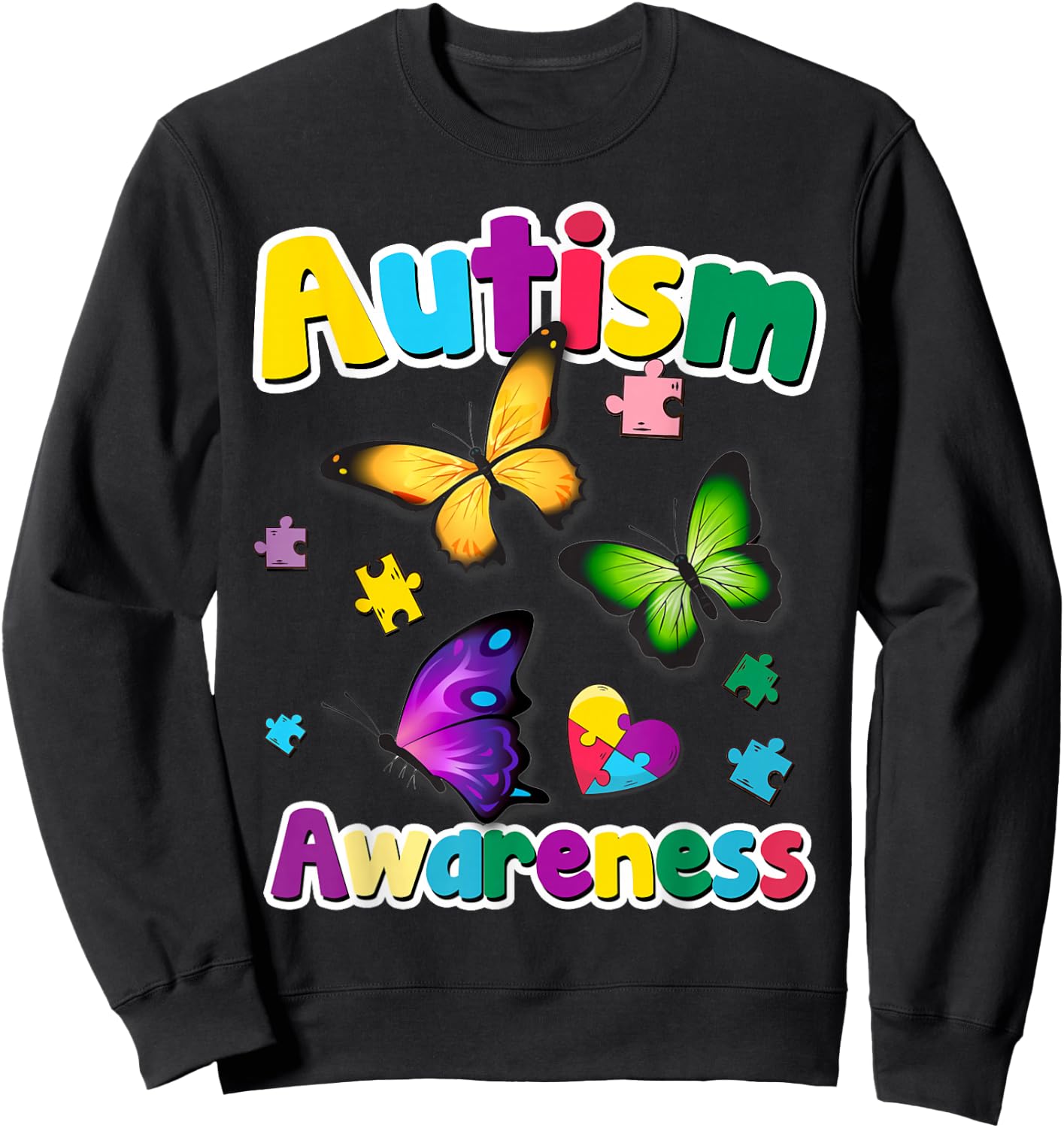 Autism Awareness Butterfly Puzzle Pieces Gift Sweatshirt - Sweatshirt | Black
