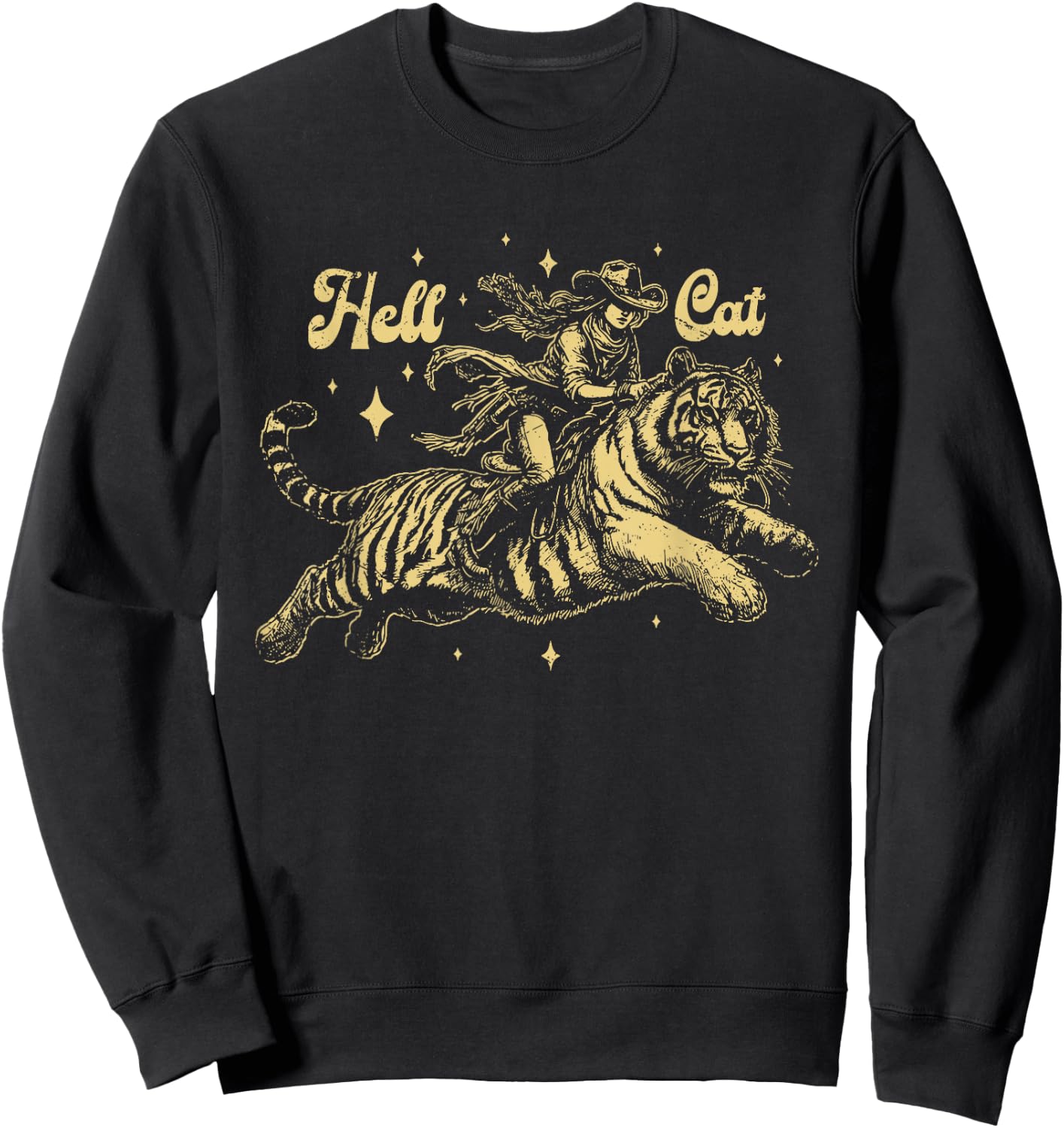 Vintage Cowgirl Hell Cat Retro Cowgirl Western -Adults Black Small Animal-Print Sweatshirt - Sweatshirt | Black