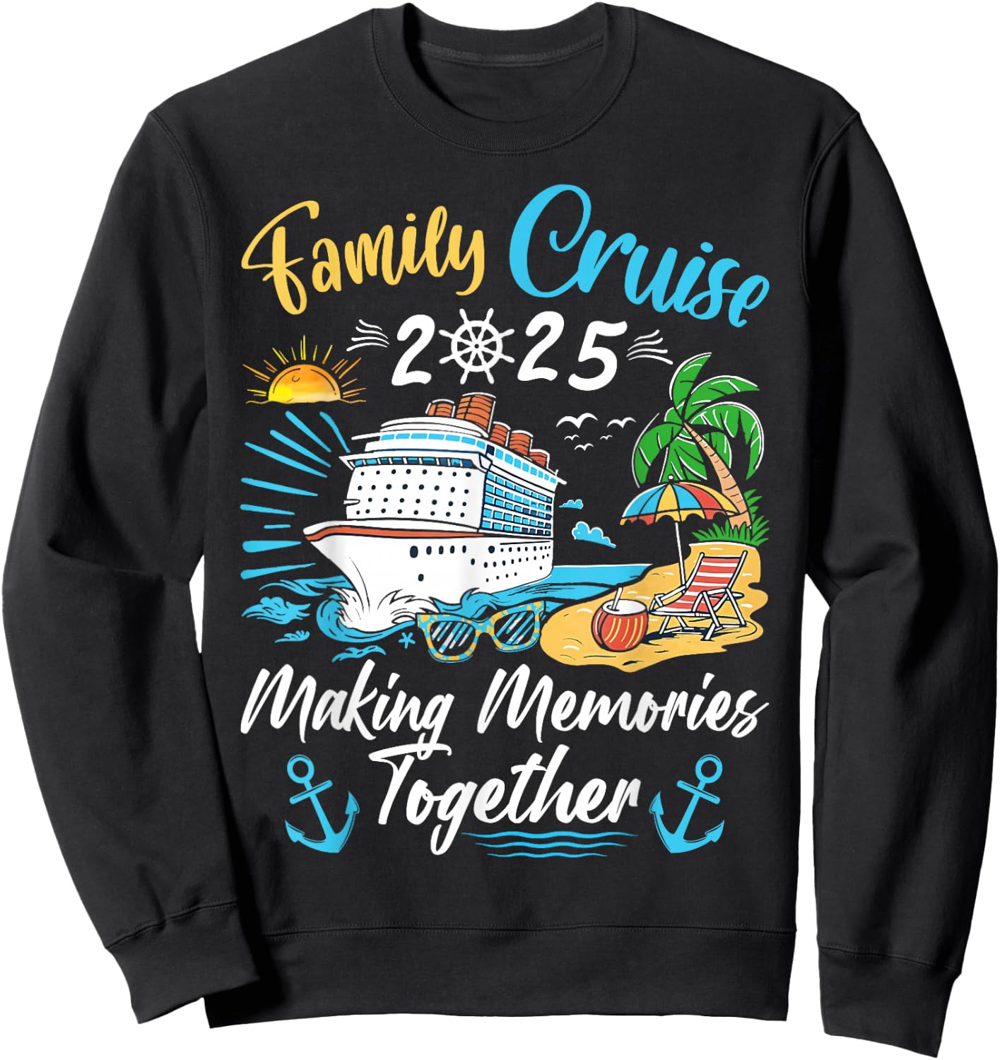 Family Cruise Party Celebration Costume Outfit -Adults, Kids Family Matching Cruise Vacation Party Black Short Sleeve Small, Medium, Large, Extra Large Sweatshirt - Sweatshirt | Black