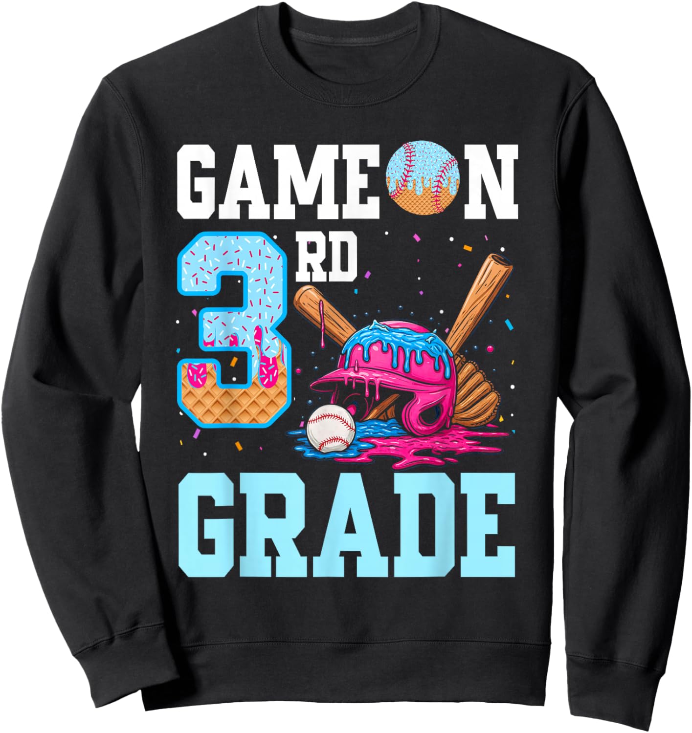 3rd Grade Back to School Baseball Drip Ice Cream Game On Kid Sweatshirt - Sweatshirt | Black