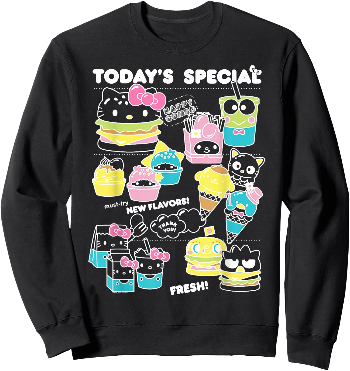 Hello Sanrio Kawaii Burger Shop Foodie Menu Shirt Sweatshirt - Sweatshirt | Black