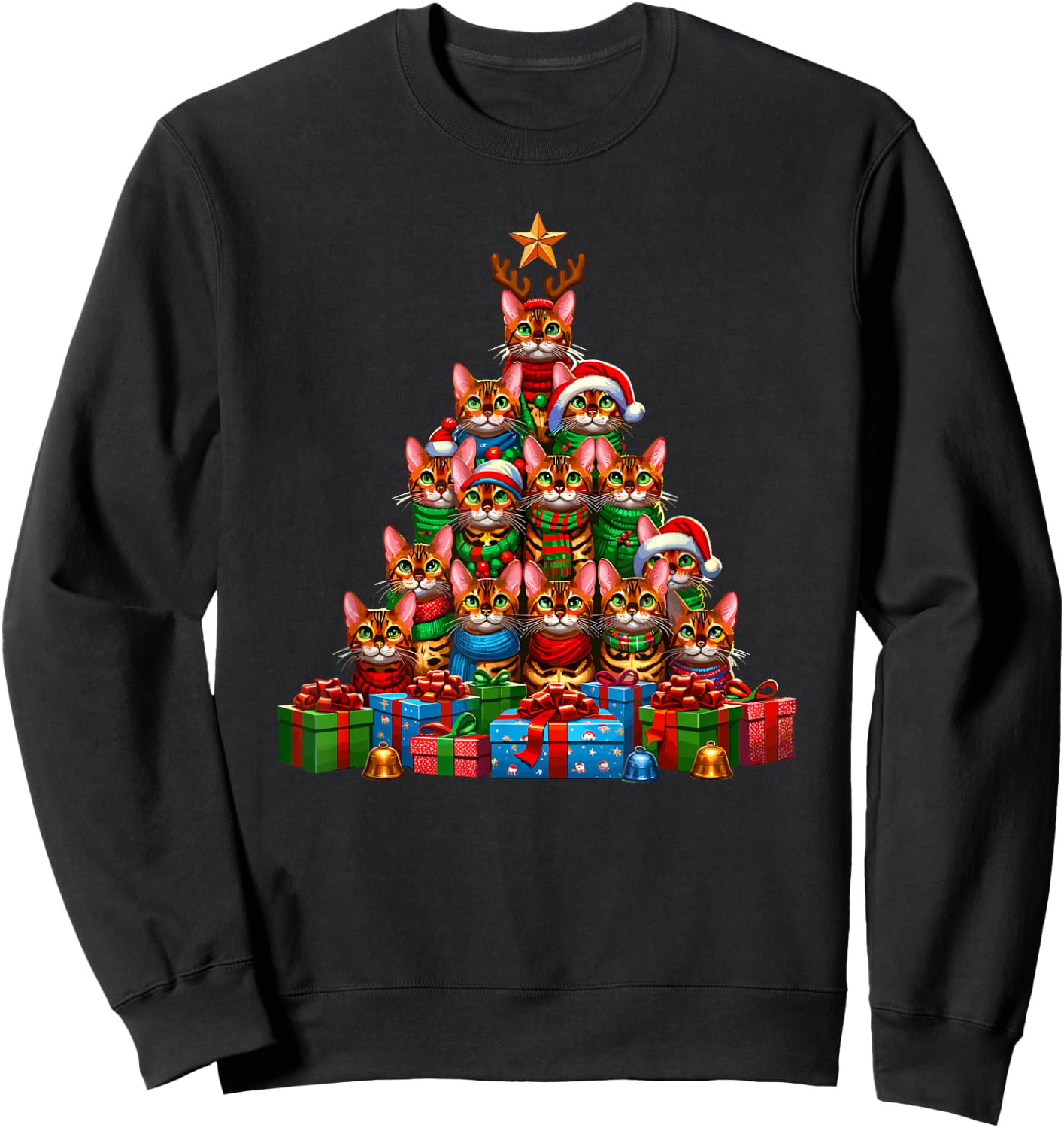 Christmas Tree Bengal Cat Men Women Kids Sweatshirt - Sweatshirt | Black