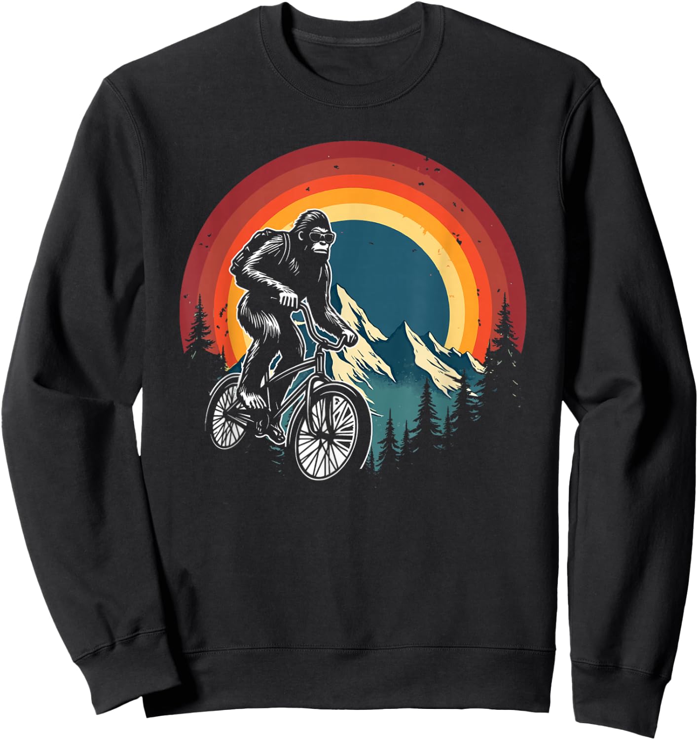 Bigfoot Riding Bicycle Vintage Mountain Biking Bigfoot Biker Sweatshirt - Sweatshirt | Black