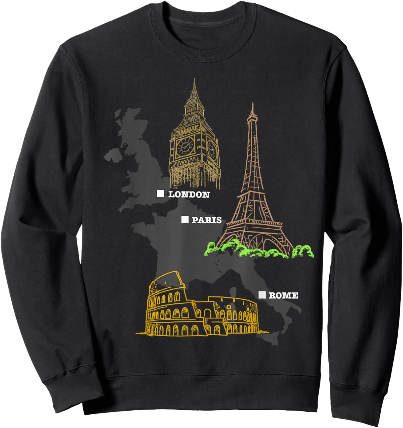 London Paris Rome Travel Gift Sweatshirt - Sweatshirt | Black