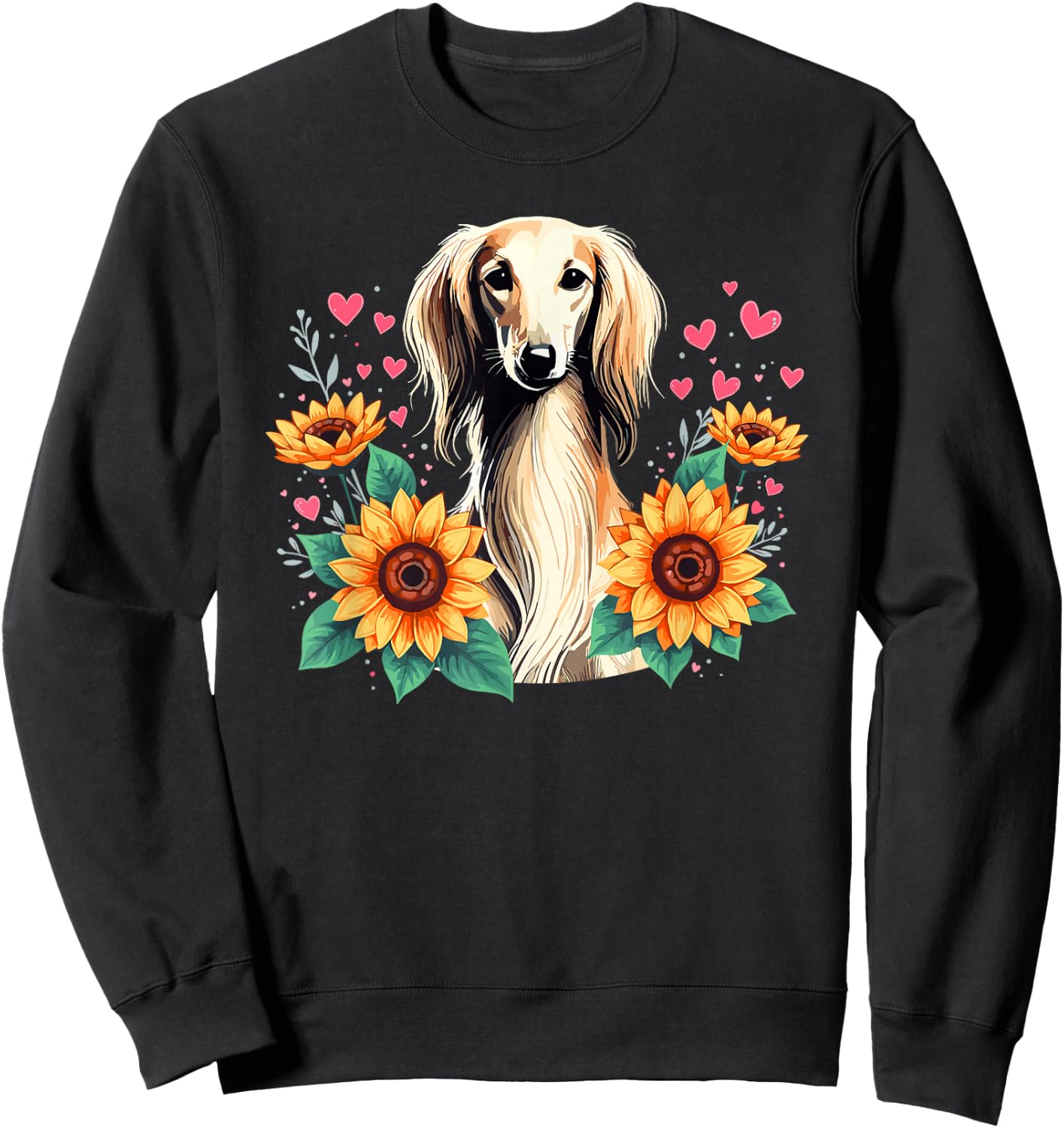 Sunflowers Saluki Dog Persian Greyhound Sweatshirt - Sweatshirt | Black