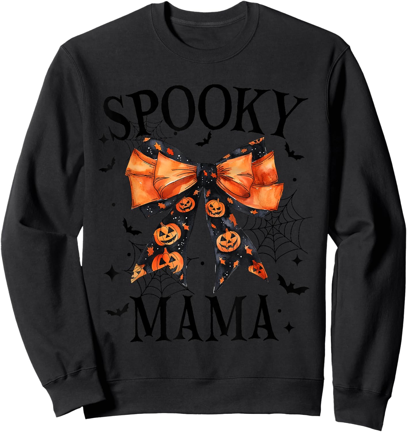 Spooky Mama Coquette Bow Pumpkin Funny Halloween Sweatshirt - Sweatshirt | Black