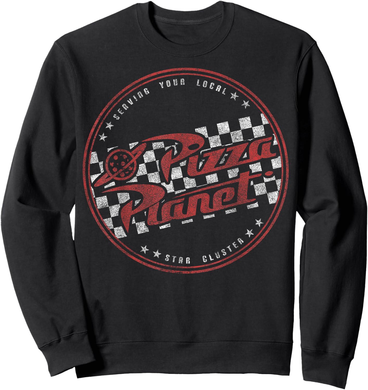 Disney Pixar Toy Story Pizza Planet Checkered Logo Sweatshirt - Sweatshirt | Black