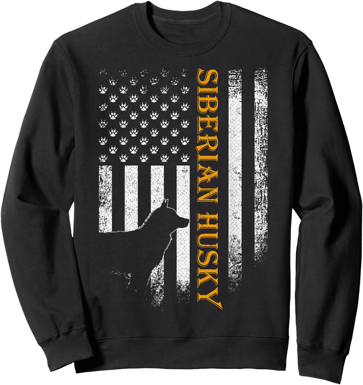 Vintage USA Siberian Husky Dog Silhouette American Flag Sweatshirt - Sweatshirt | Black
