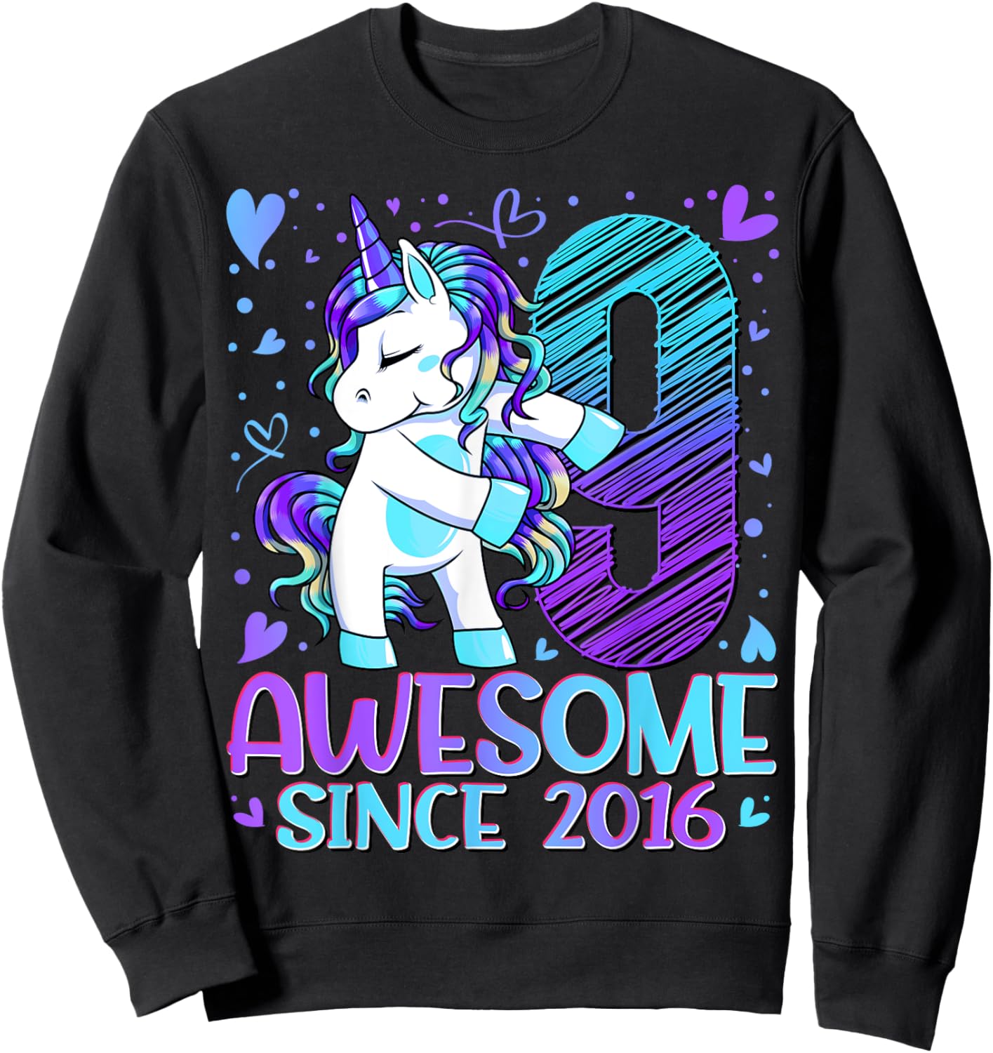 9 Year Old Unicorn Gifts For Girls 9th Birthday Girl Party Sweatshirt - Sweatshirt | Black