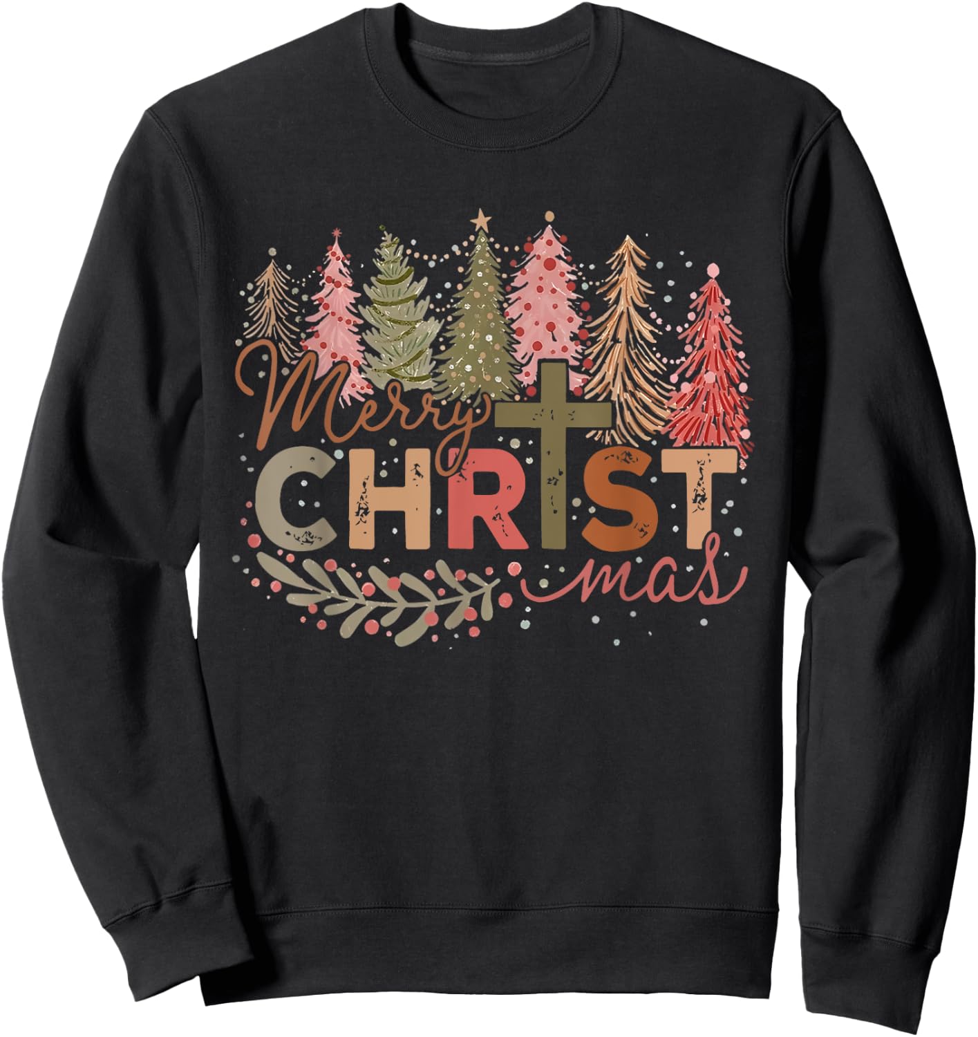 Merry Christ Mas Christian Jesus Christmas PJs Xmas Pajamas Sweatshirt - Sweatshirt | Black