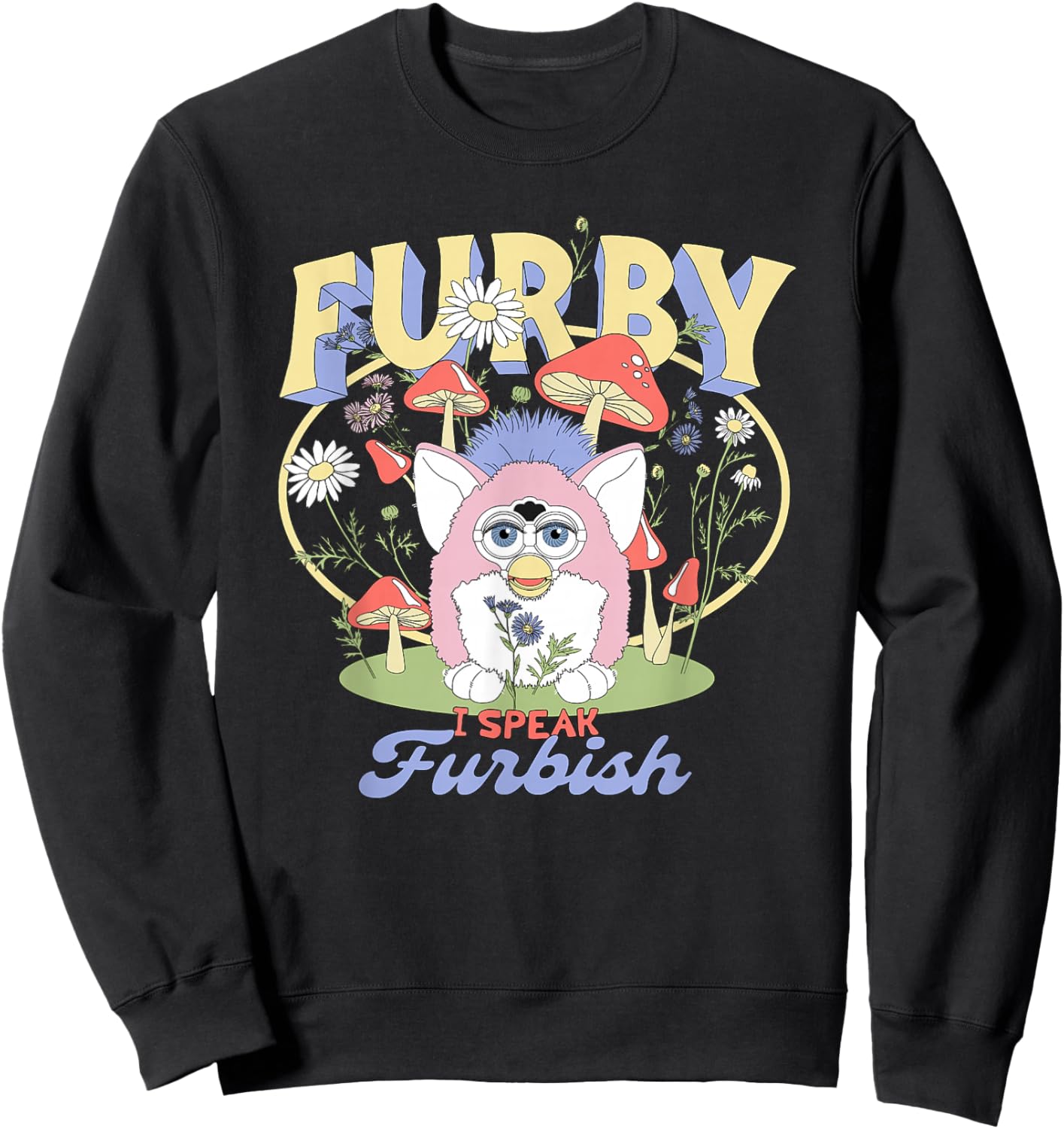 Furby Mushroom Flower Garden Sweatshirt - Sweatshirt | Black