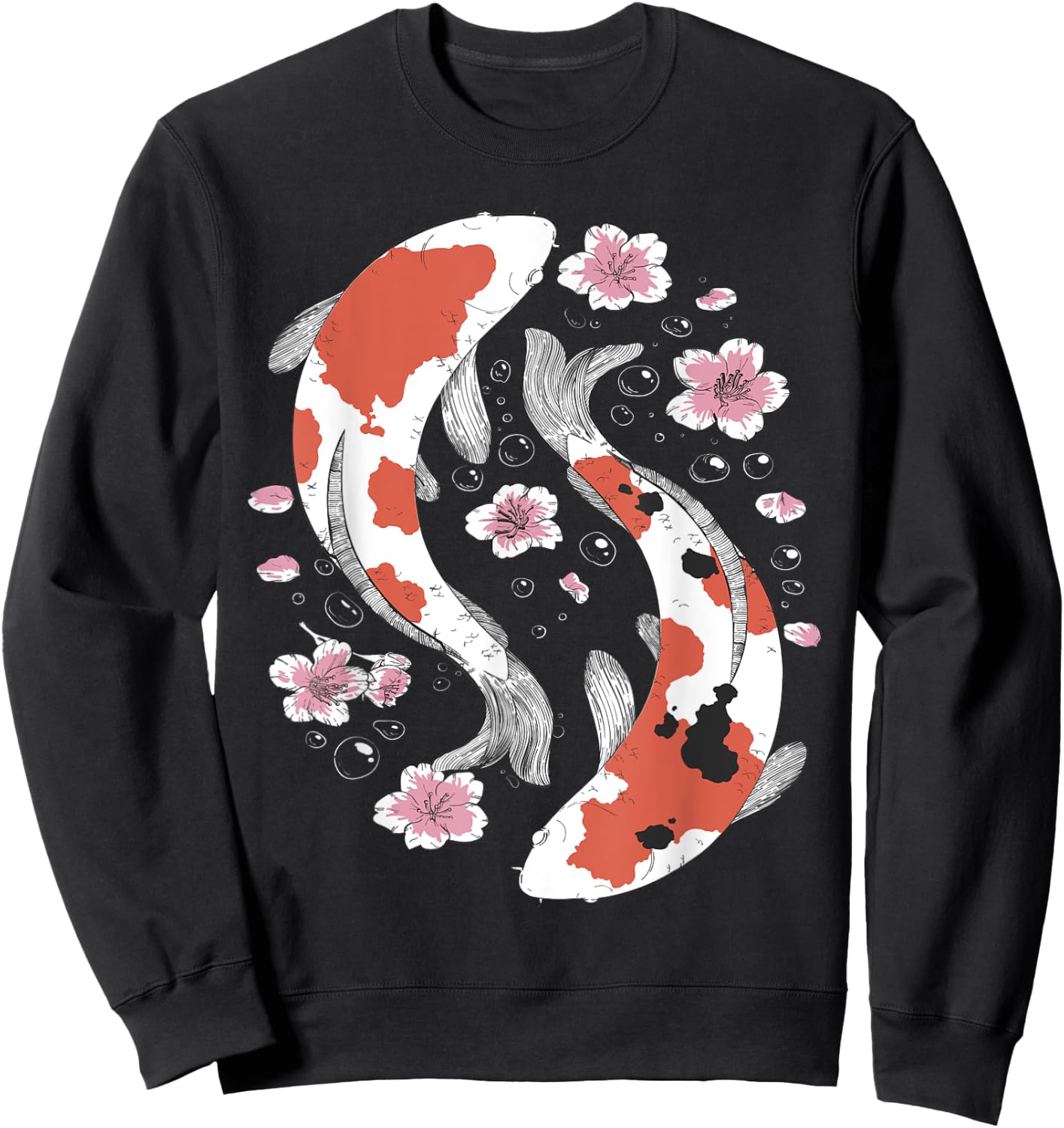 Japanese Koi Fish Sakura Cherry Blossom Floral Art Sweatshirt - Sweatshirt | Black