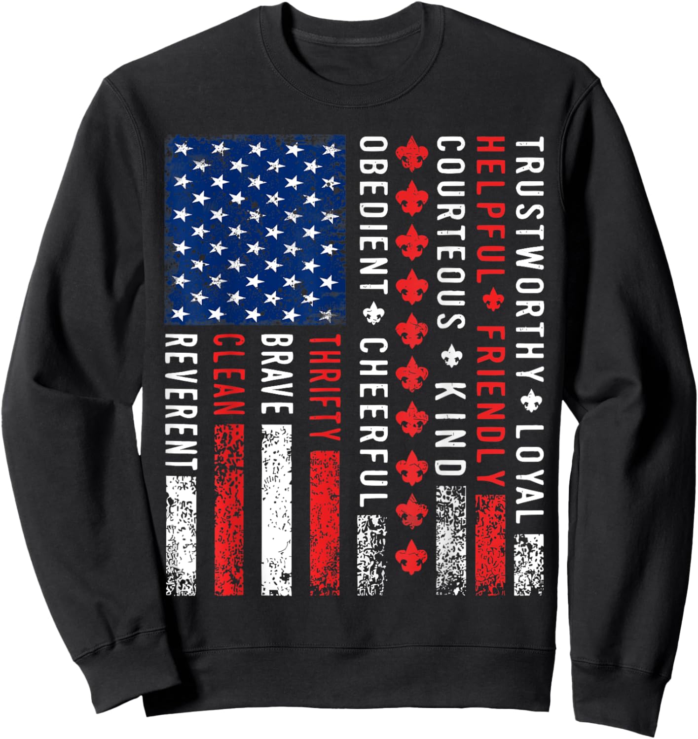 American Flag Vintage Style Outdoors Scouting Law Sweatshirt - Sweatshirt | Black