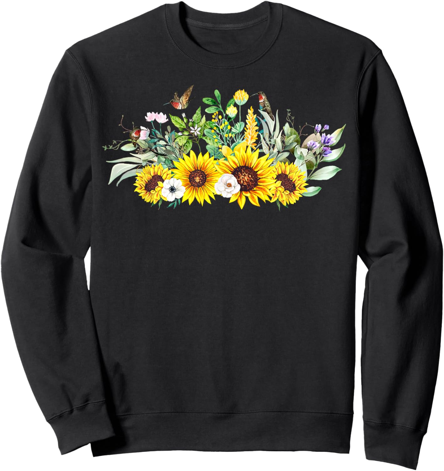 Sunflower Hummingbird Garden Birdwatching Nature Lover Sweatshirt - Sweatshirt | Black
