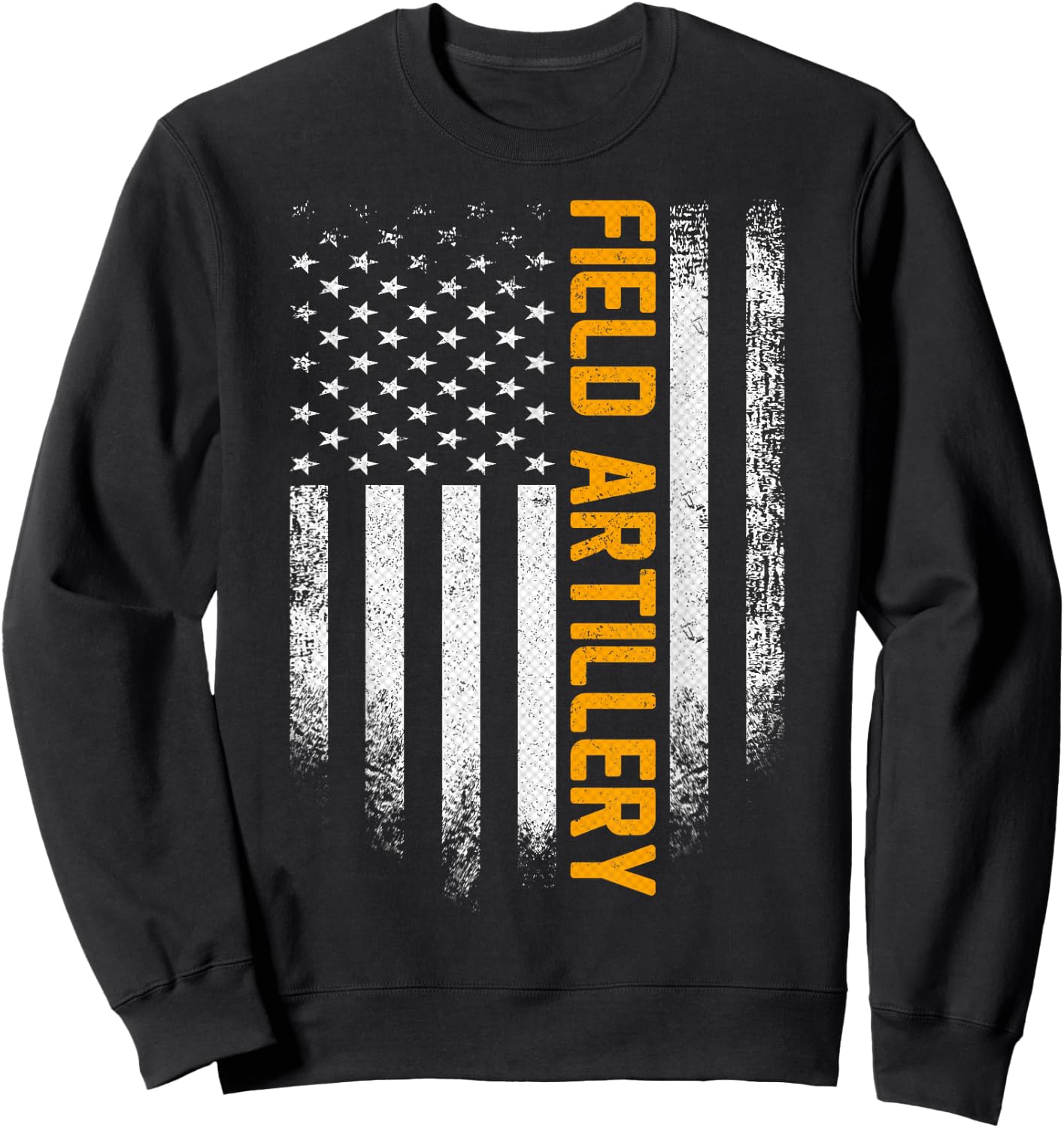 Vintage Field Artillery Distressed American Flag Patriotic Sweatshirt - Sweatshirt | Black