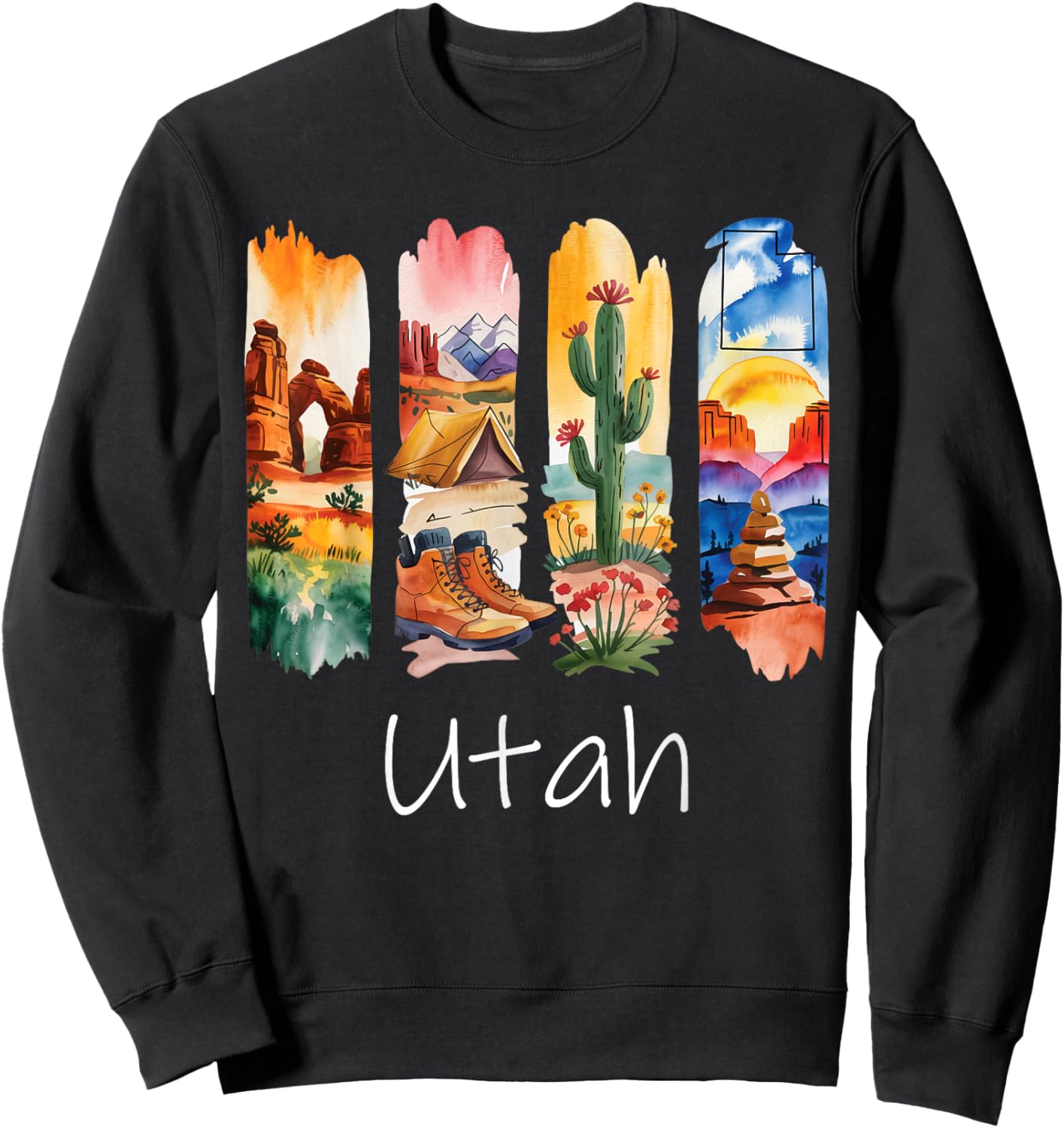 Utah Brushstroke Arches National Park Hiking Boots Cactus Sweatshirt - Sweatshirt | Black
