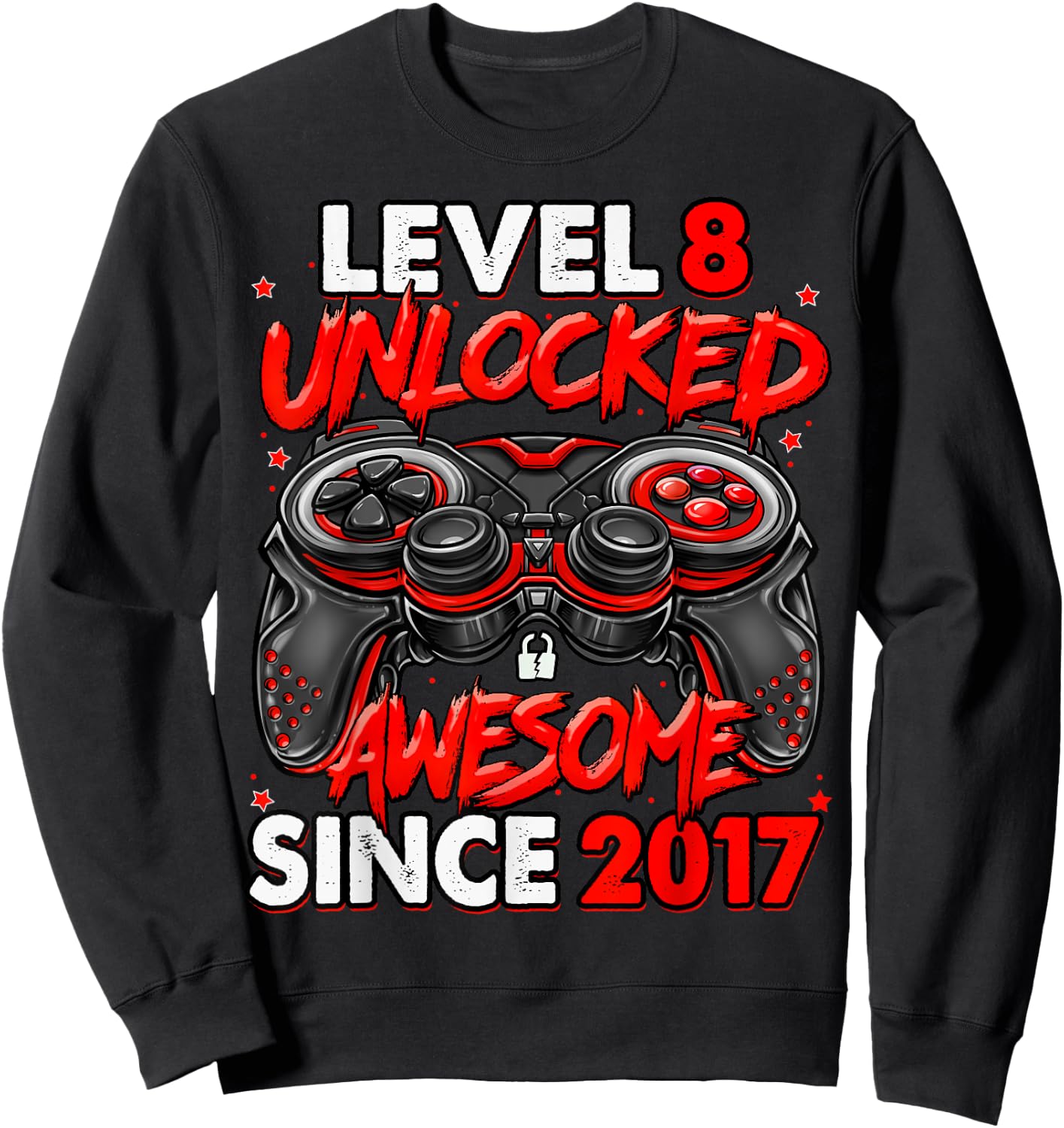 Level 8 Unlocked Awesome Since 2017 8th Birthday Gaming Sweatshirt - Sweatshirt | Black