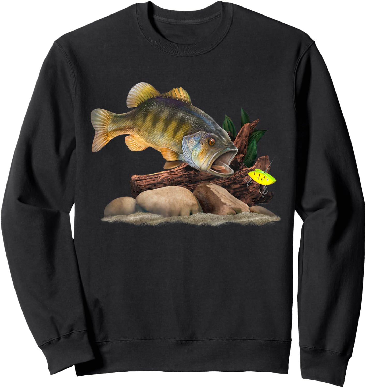 Largemouth Bass And Fishing Lure Fisherman Sweatshirt - Sweatshirt | Black