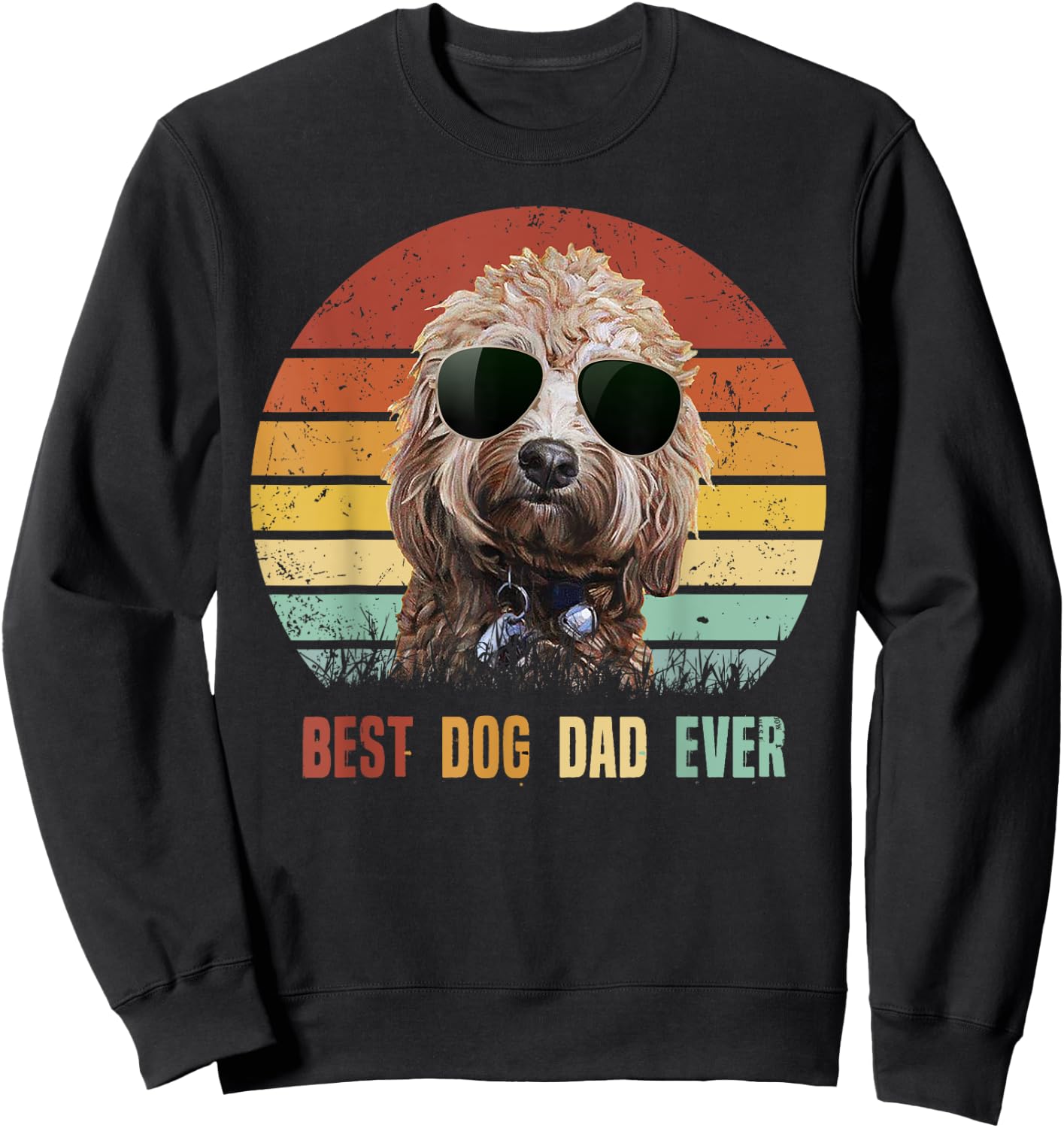 Vintage Best Dog Dad Ever Poodle Father's Day Gifts Sweatshirt - Sweatshirt | Black