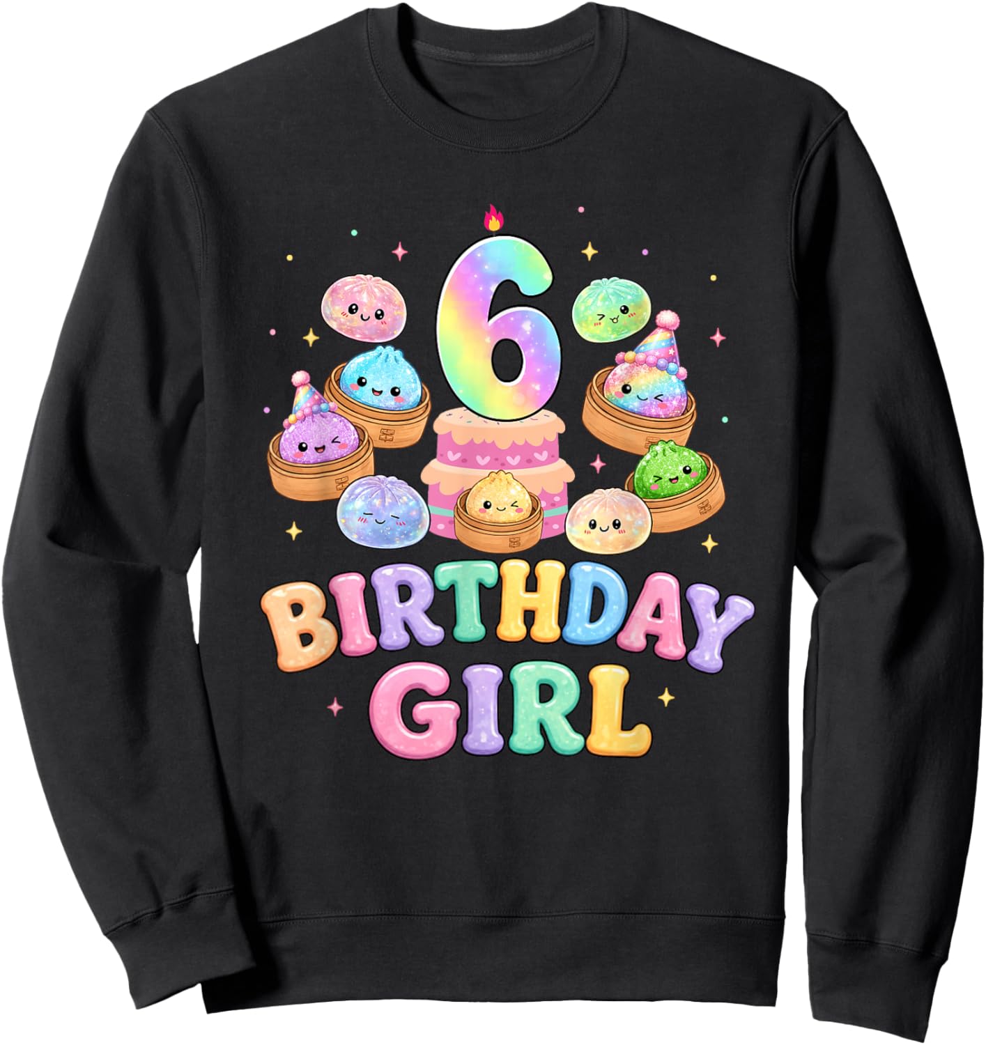 6th Birthday Girl Dumpling Shirt Cute Kawaii Dumpling Party Sweatshirt - Sweatshirt | Black