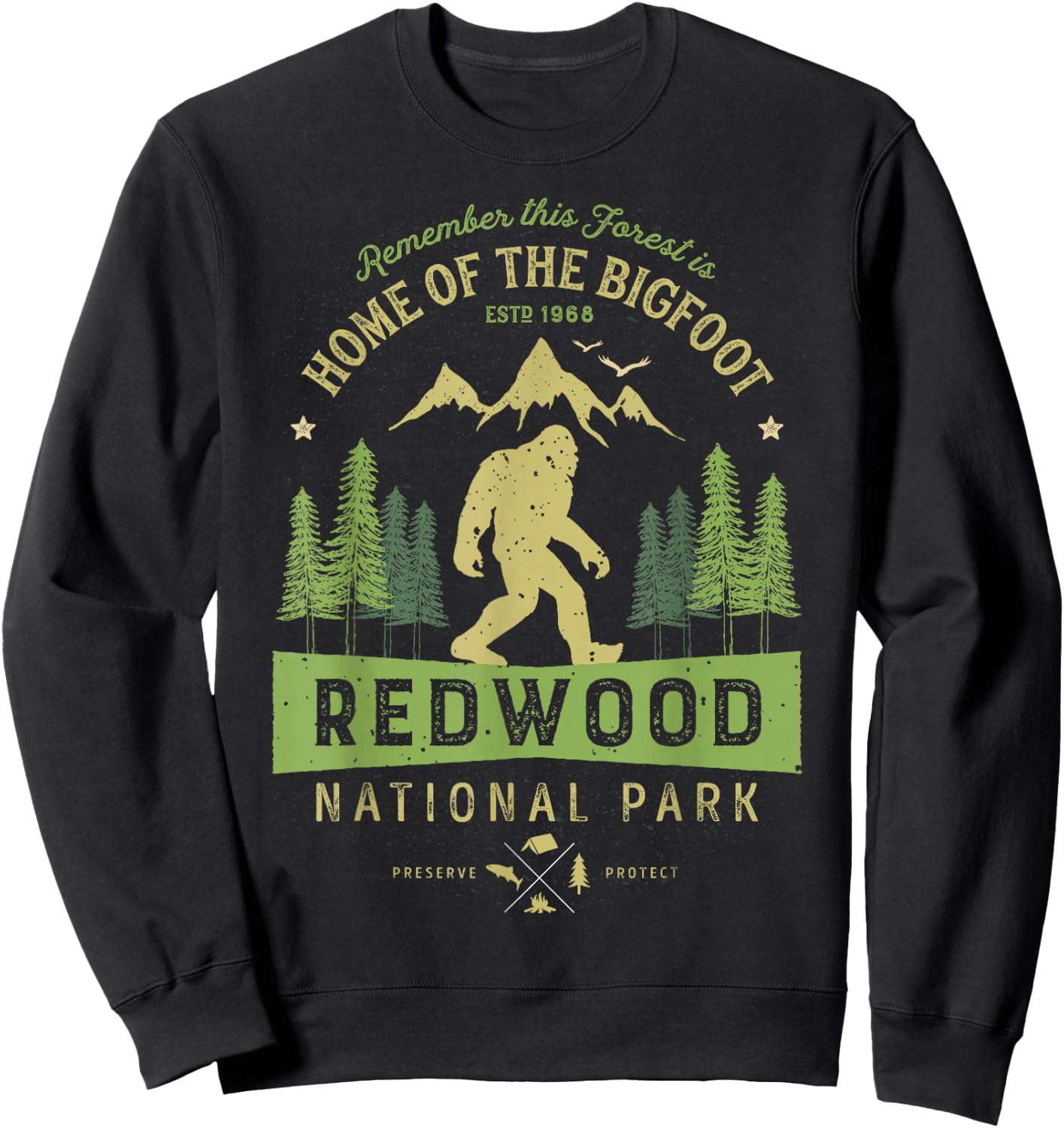 Redwood National Park T Shirt Vintage California Bigfoot Sweatshirt - Sweatshirt | Black