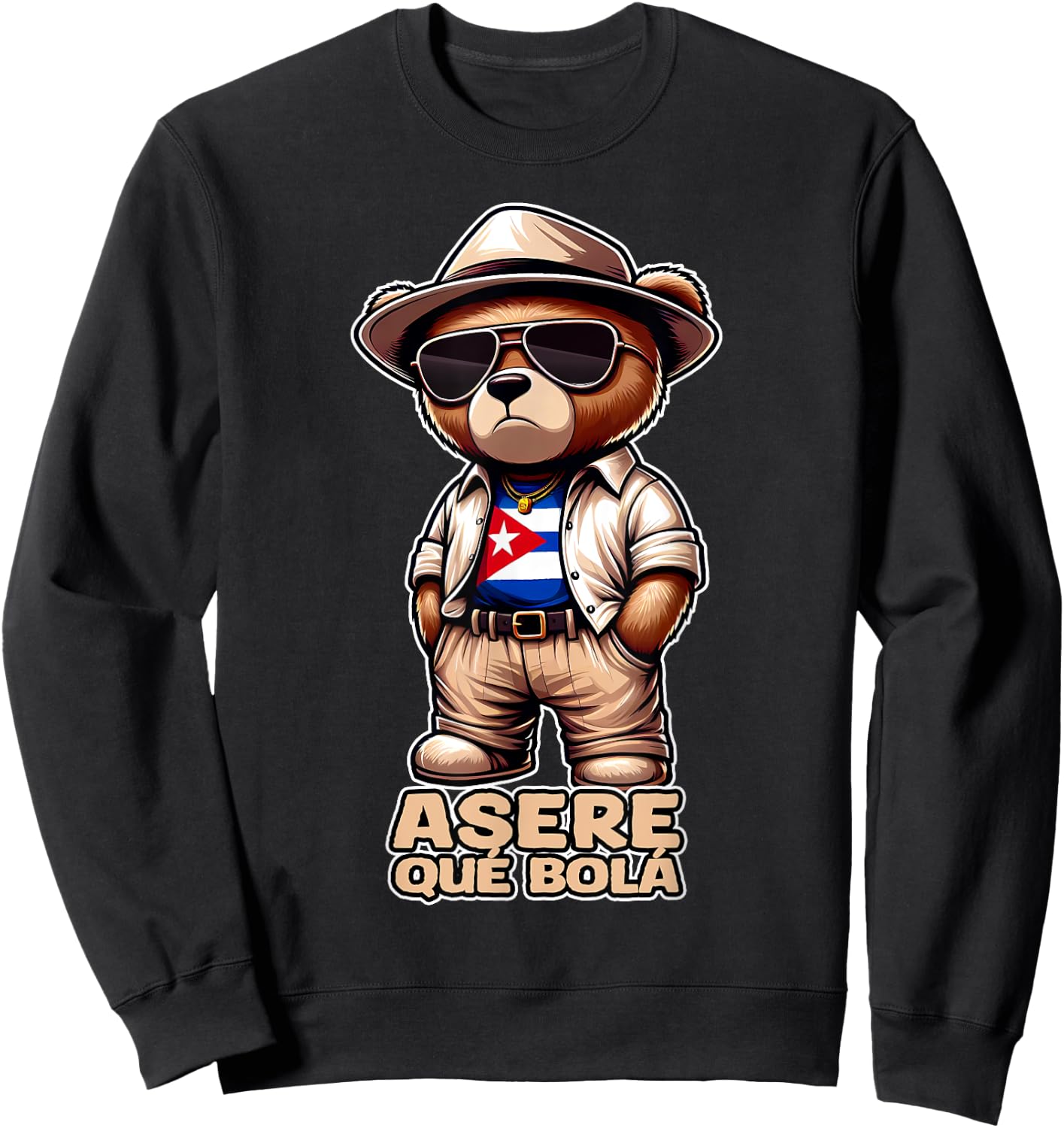 ASERE QUE BOLA Cute Proud Cuban Teddy Bear Slang Cuba Flag Sweatshirt - Sweatshirt | Black