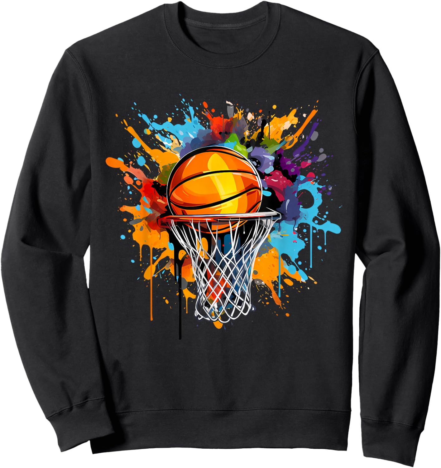 ÄBäsketballCo. Colorful Basketball Graphic , -Adults & Kids, Black, Small, Short Sleeve, , Classic Fit Sweatshirt - Sweatshirt | Black