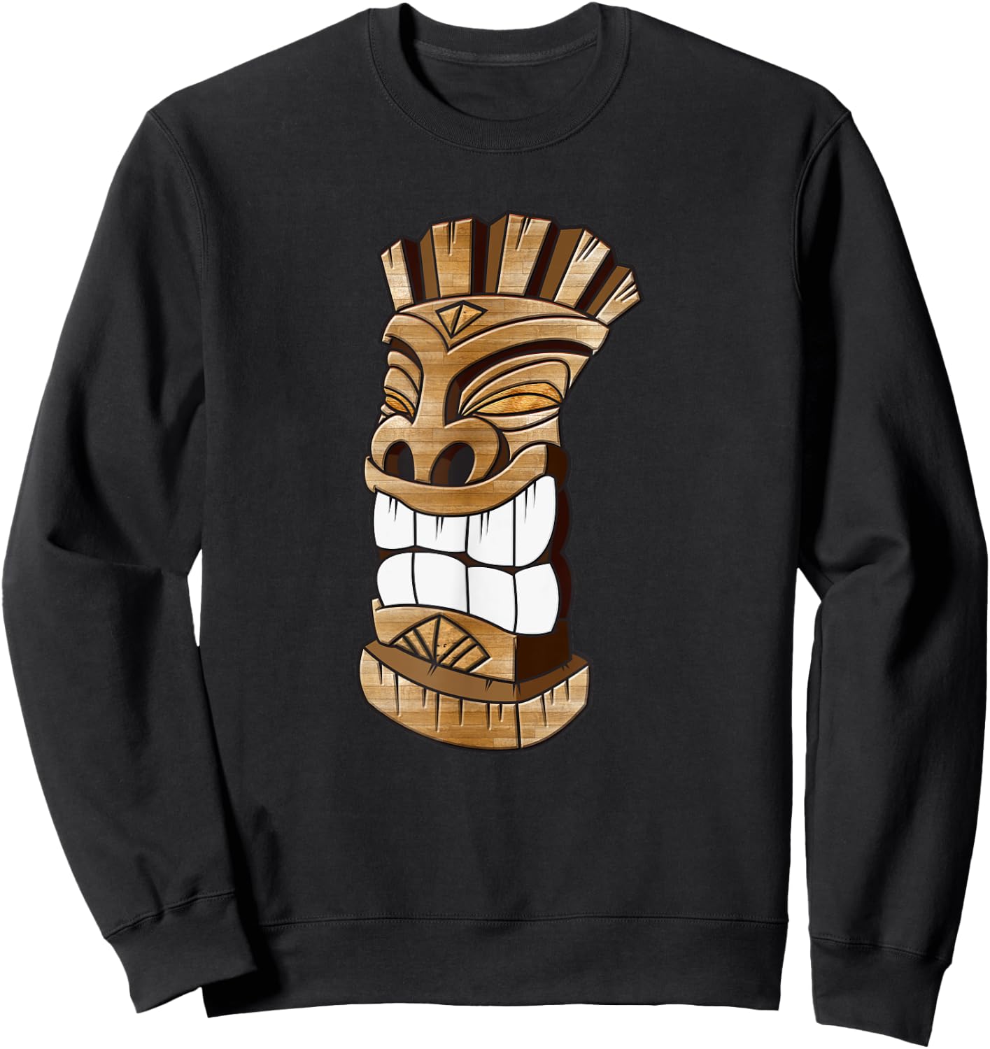 Smiling Hawaiian Wood Carved Tiki Sweatshirt - Sweatshirt | Black
