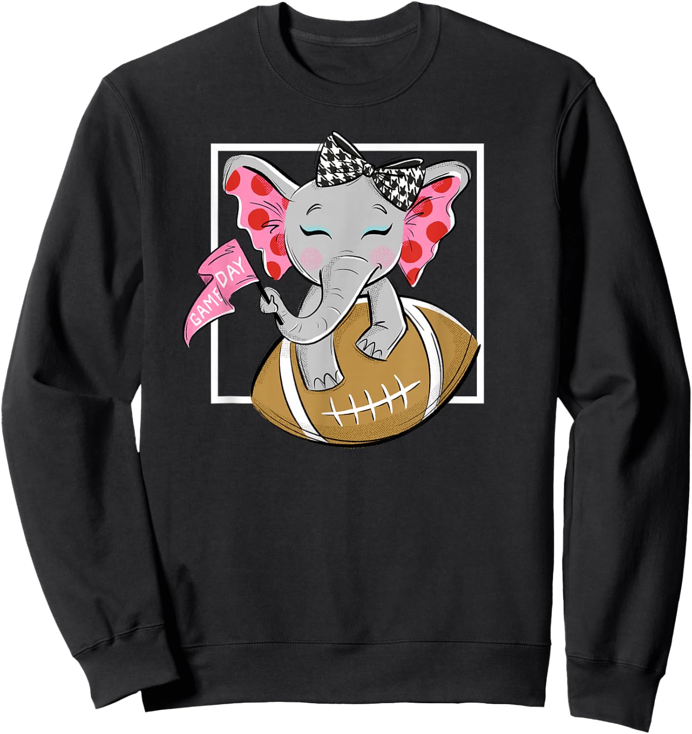 Cute Game Day Elephant Women and Girls Football Sweatshirt - Sweatshirt | Black