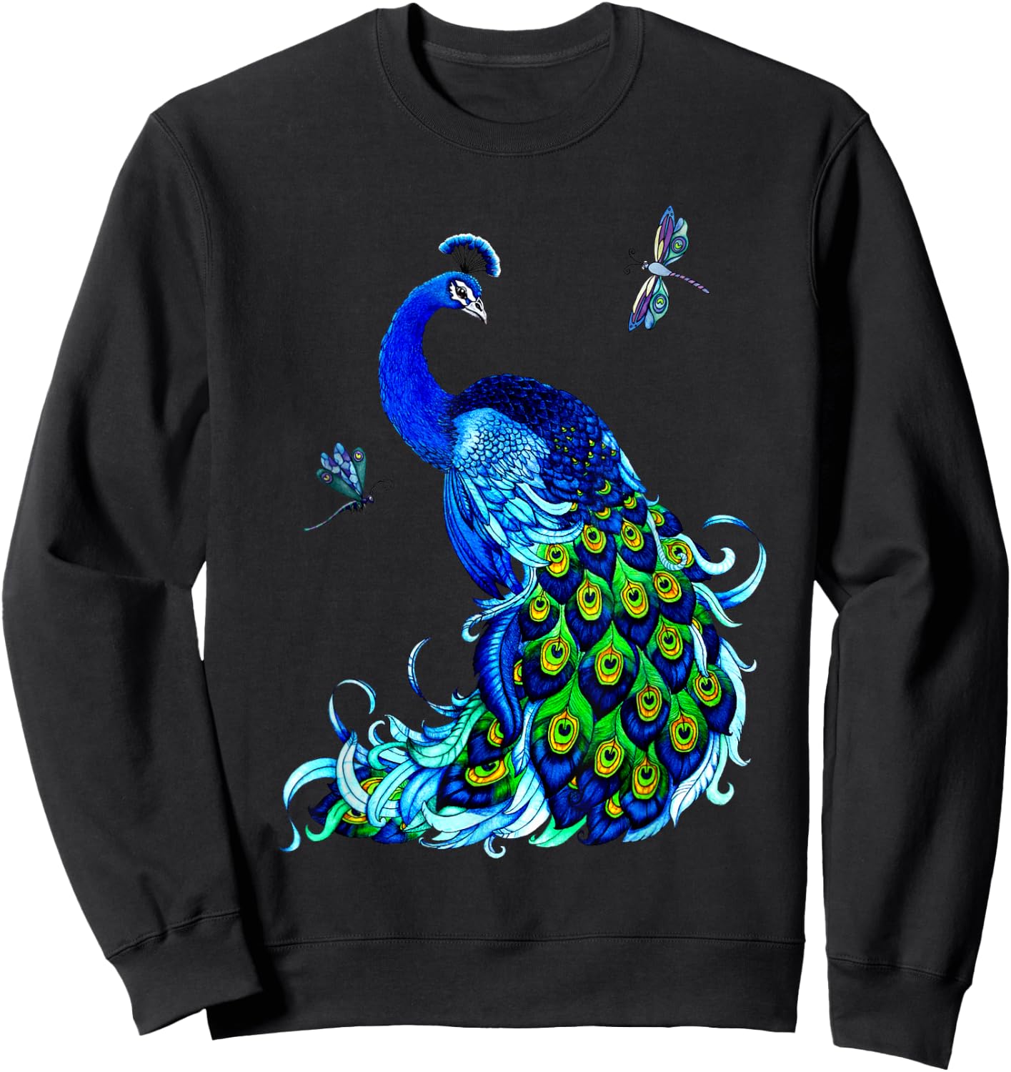 Blue Peacock and Dragonflies Sweatshirt - Sweatshirt | Black