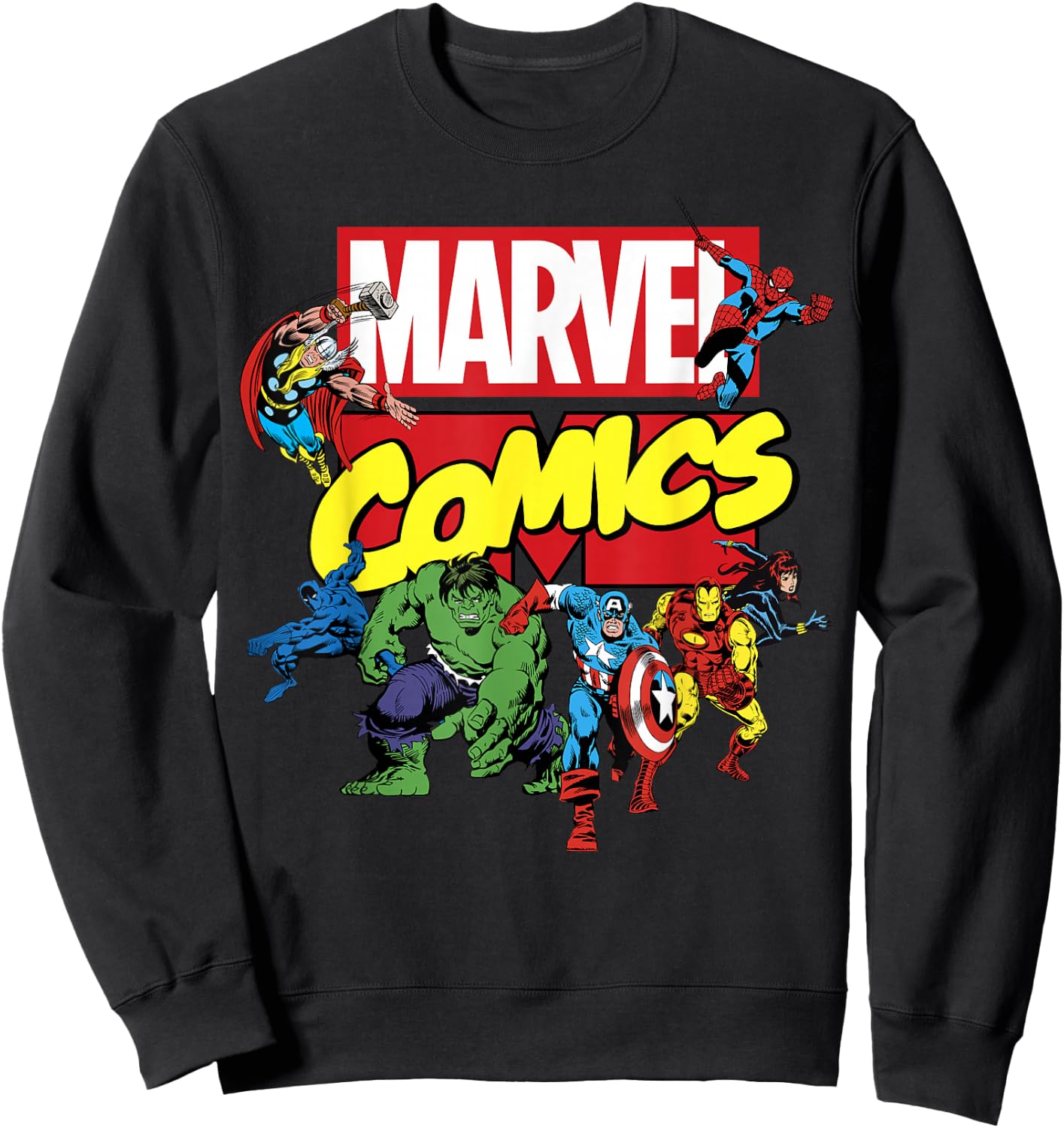 Marvel Exclusive Avengers Retro Comic Group Shot Logo Sweatshirt - Sweatshirt | Black
