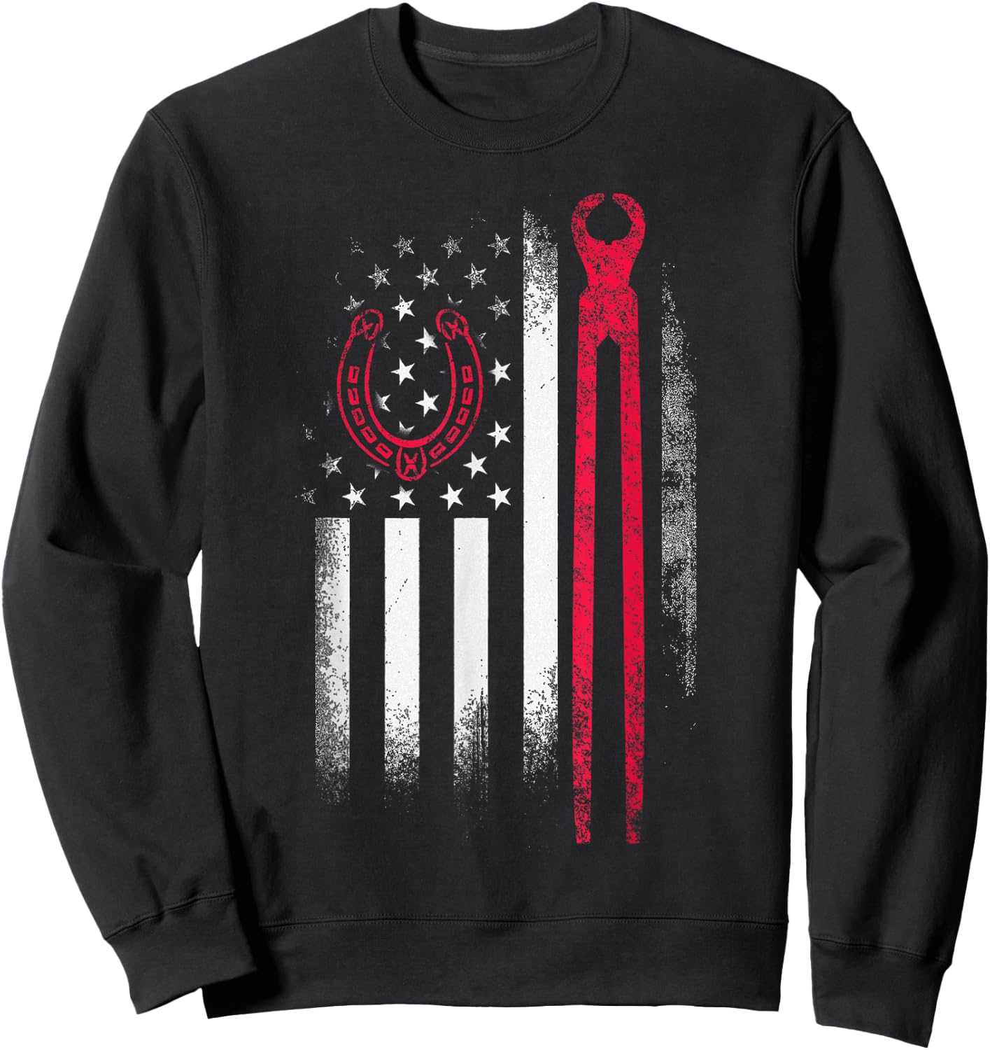 Farrier Tools Flag Horseshoe Hoof Trimming Equine Shoeing Sweatshirt - Sweatshirt | Black