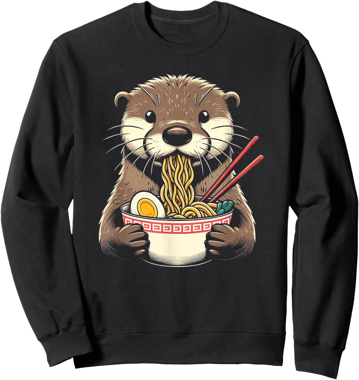 Otter Eating Ramen Japanese Noodles Soup Sweatshirt - Sweatshirt | Black