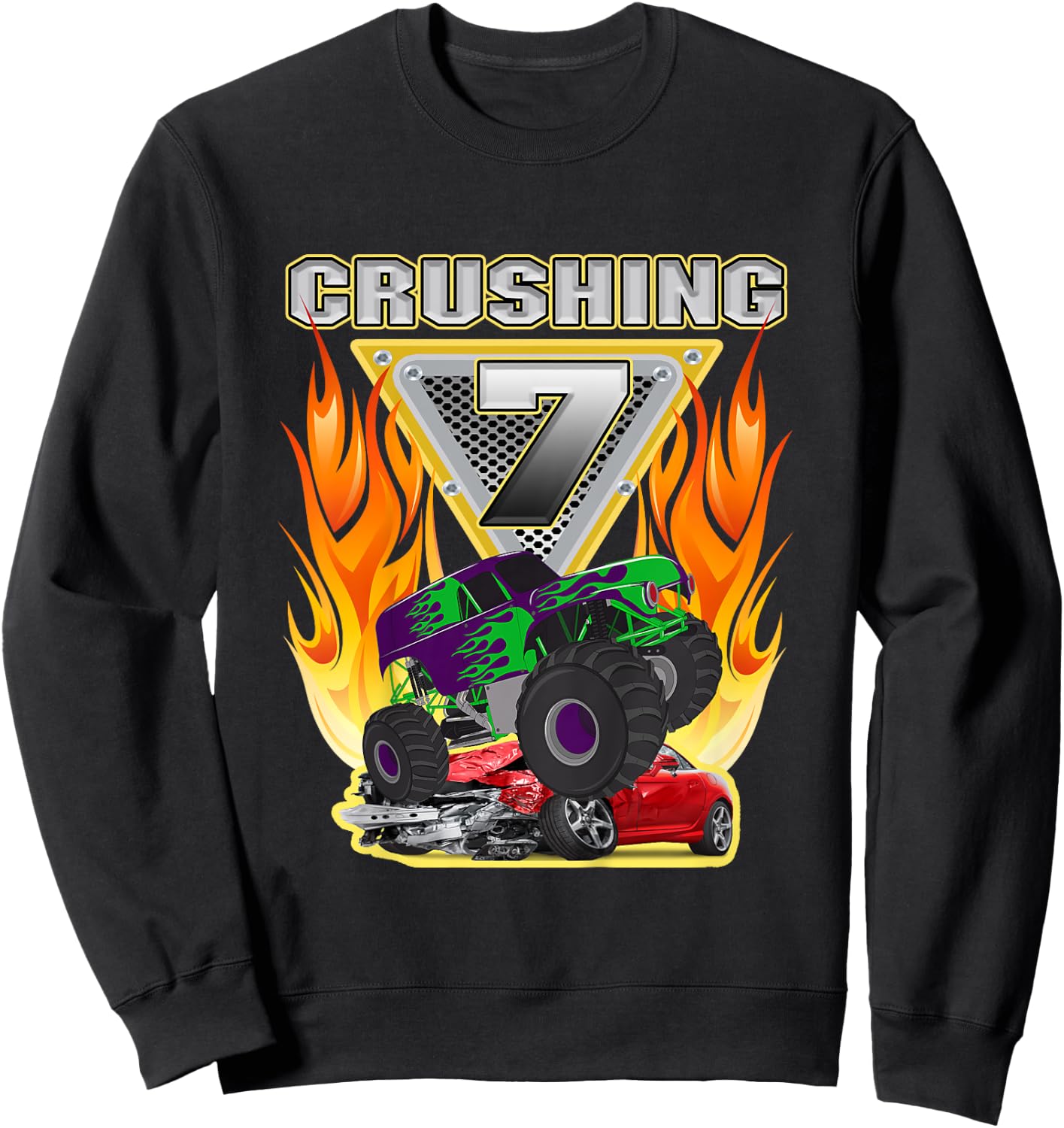 Monster Truck Crushing being Seven 7 Years Old 7th Birthday Sweatshirt - Sweatshirt | Black