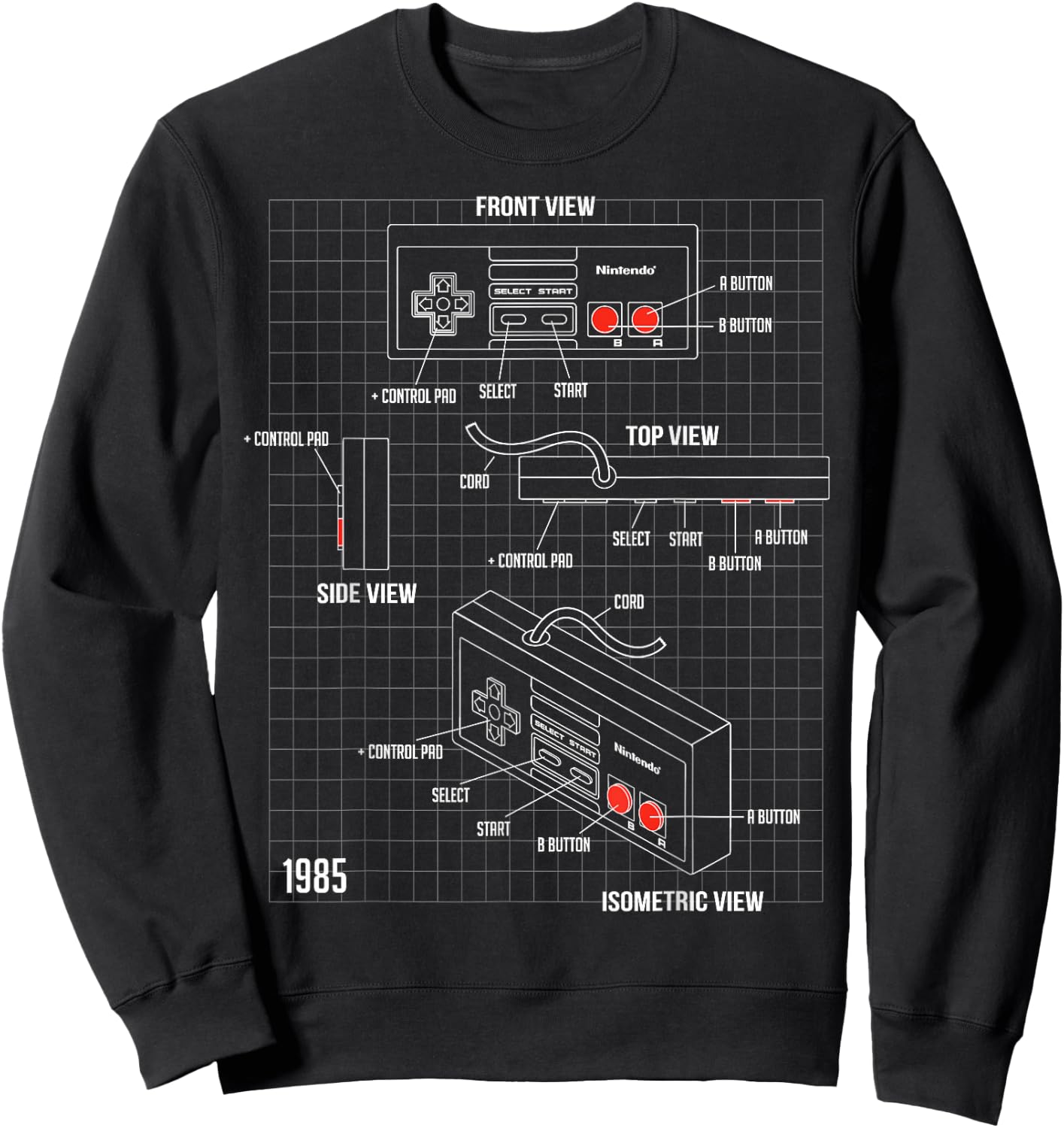 Nintendo NES Controller Parts Schematic Graphic Sweatshirt - Sweatshirt | Black