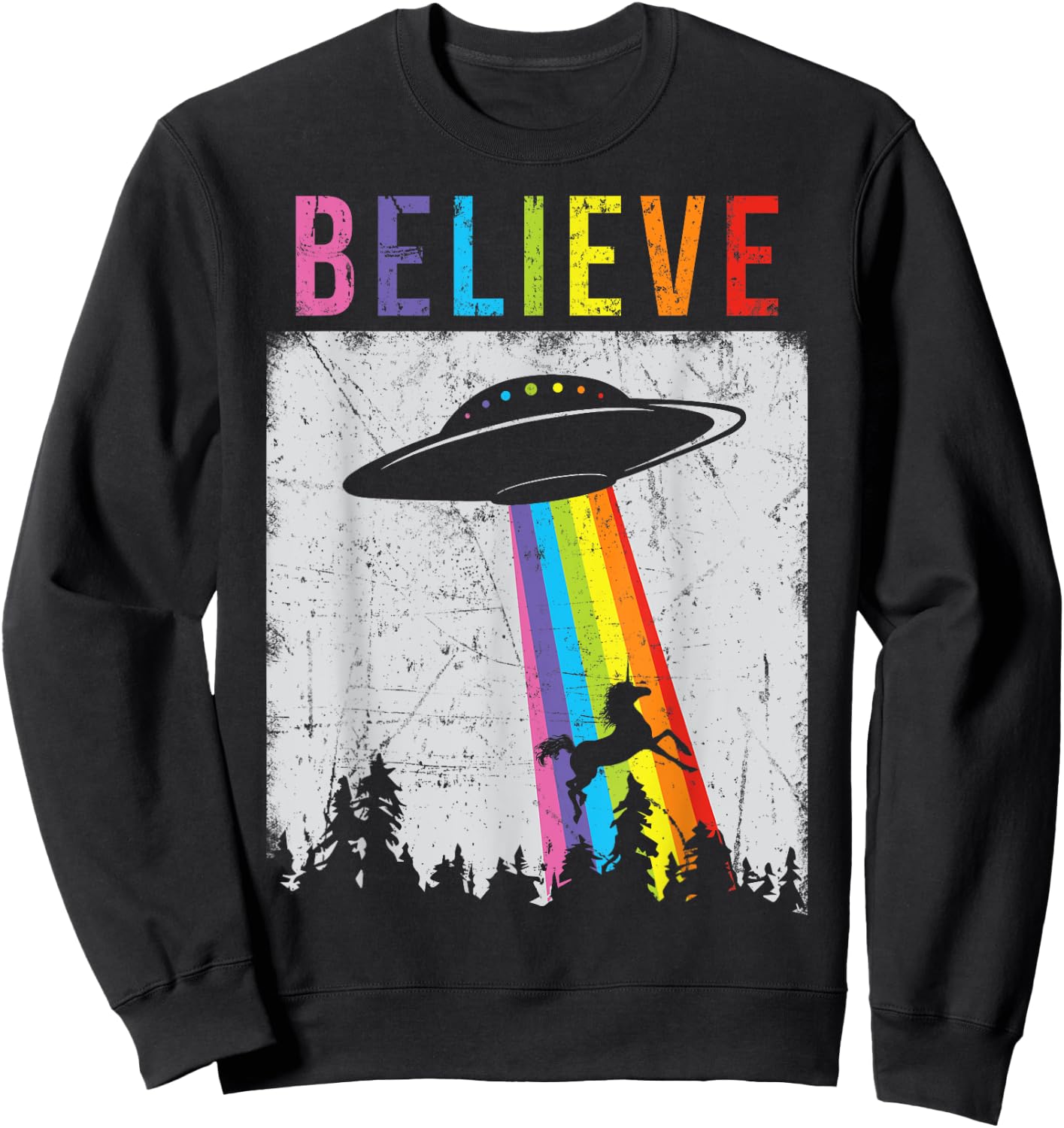 Alien Unicorn UFO Rainbow Sweatshirt - Sweatshirt | Black