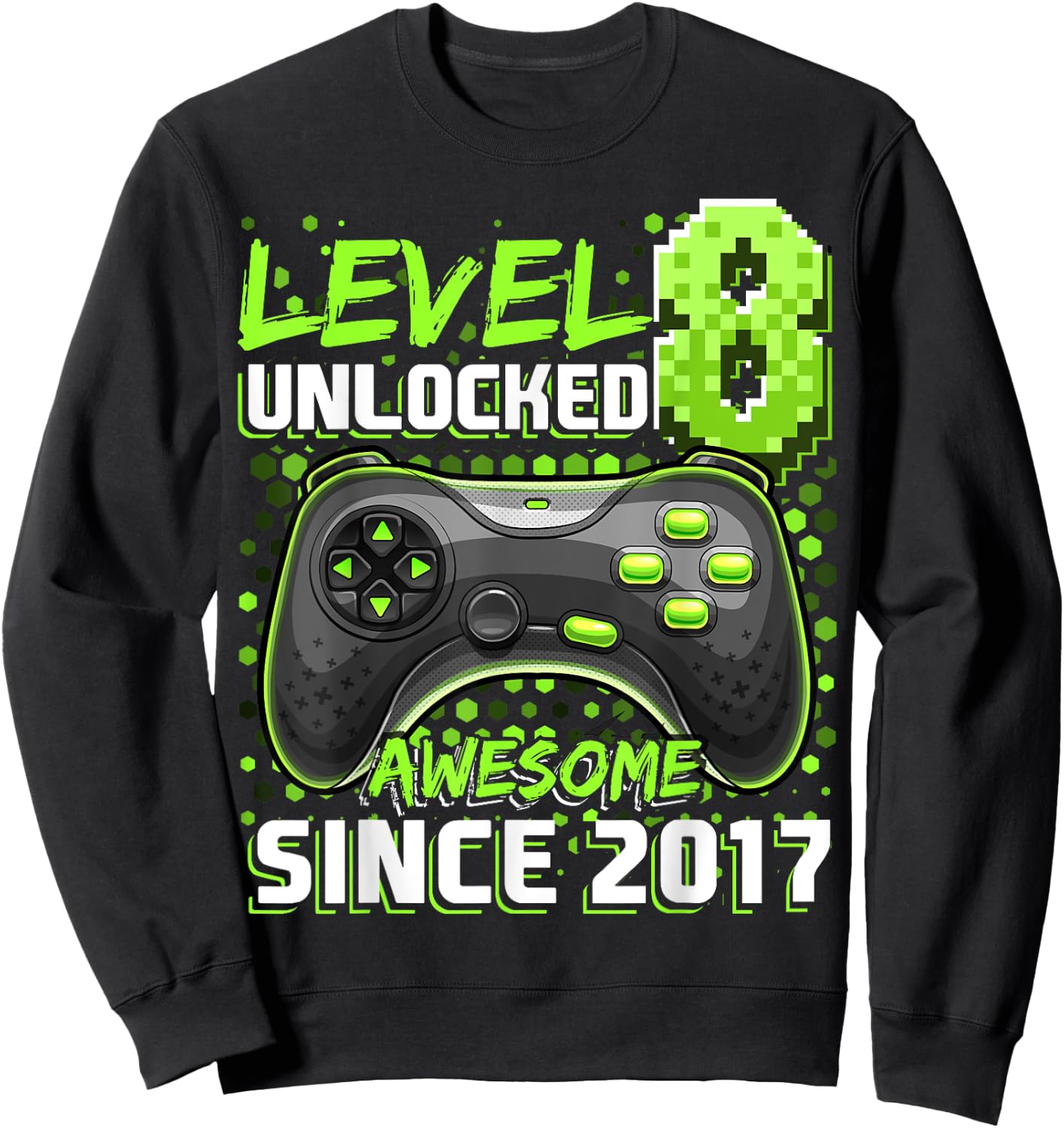 8th Birthday Boy Level 8 Gamer 8 Year Video Game Party Sweatshirt - Sweatshirt | Black