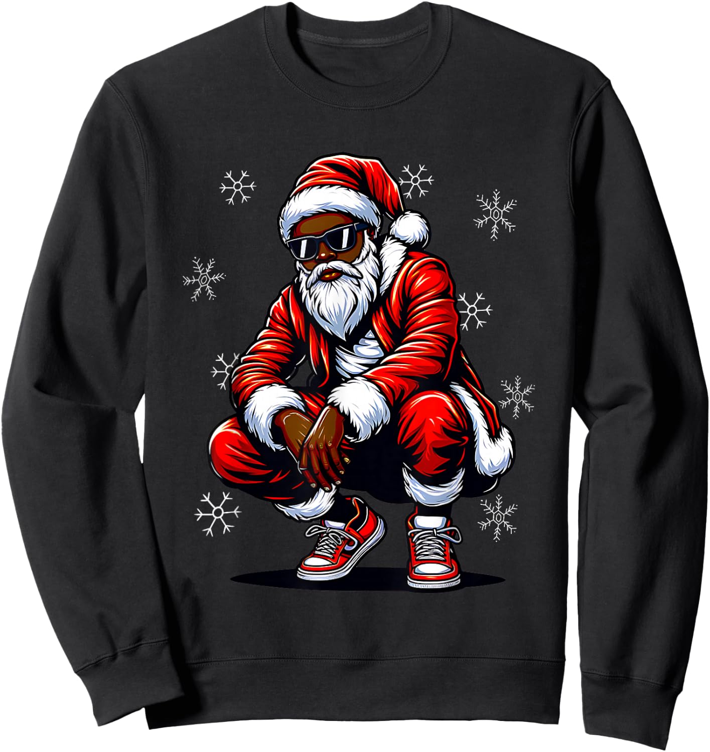 African American Christmas Pajama Xmas Afro Santa Claus PJ Sweatshirt - Sweatshirt | Black