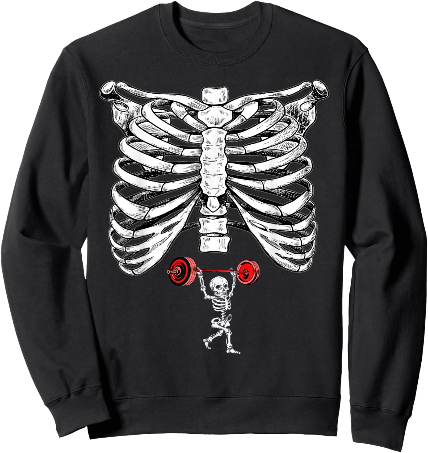 Skeleton Weightlifting Pregnancy Halloween Fitness Gym Sweatshirt - Sweatshirt | Black