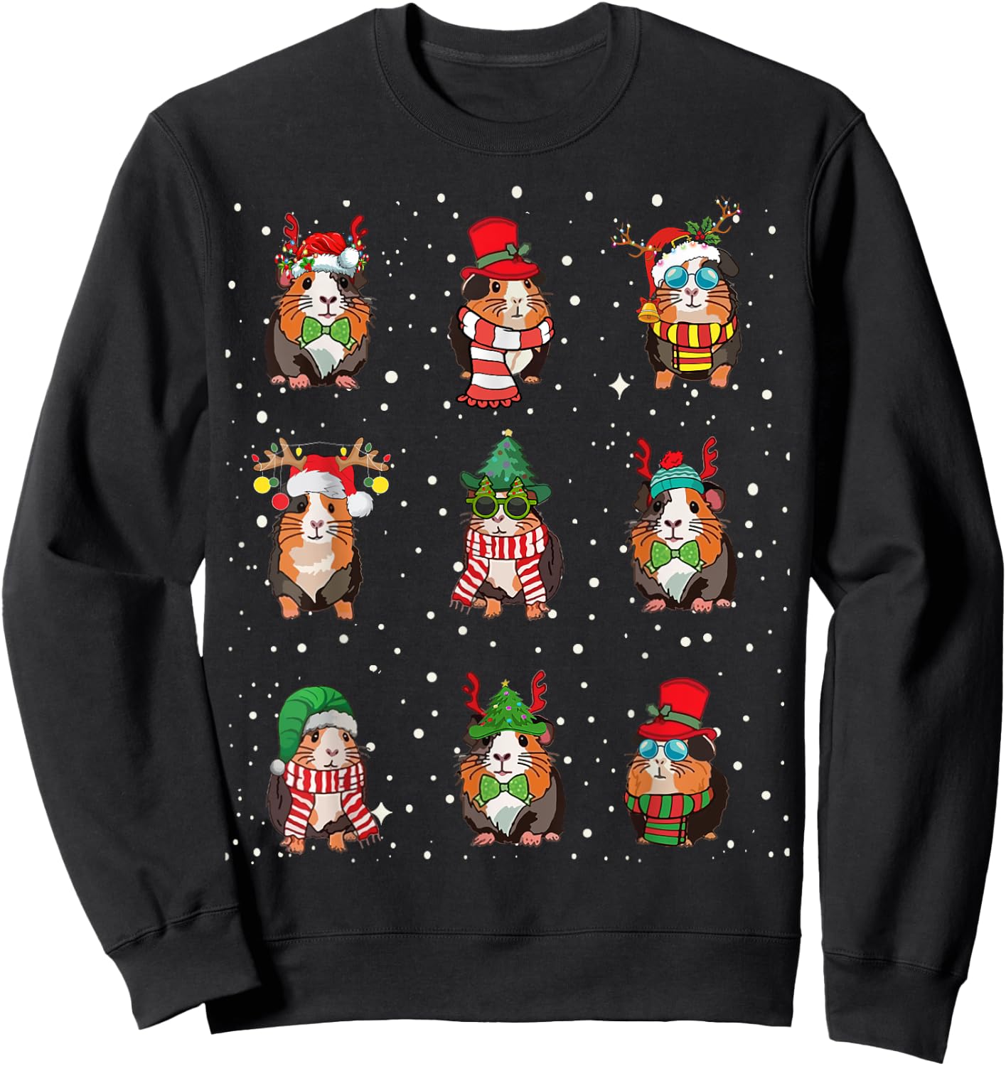 Kawaii Guinea Pig Lovers Clothes Cute Guinea Pigs In Xmas Costume Funny Christmas Holiday Black -Adult Sweatshirt - Sweatshirt | Black