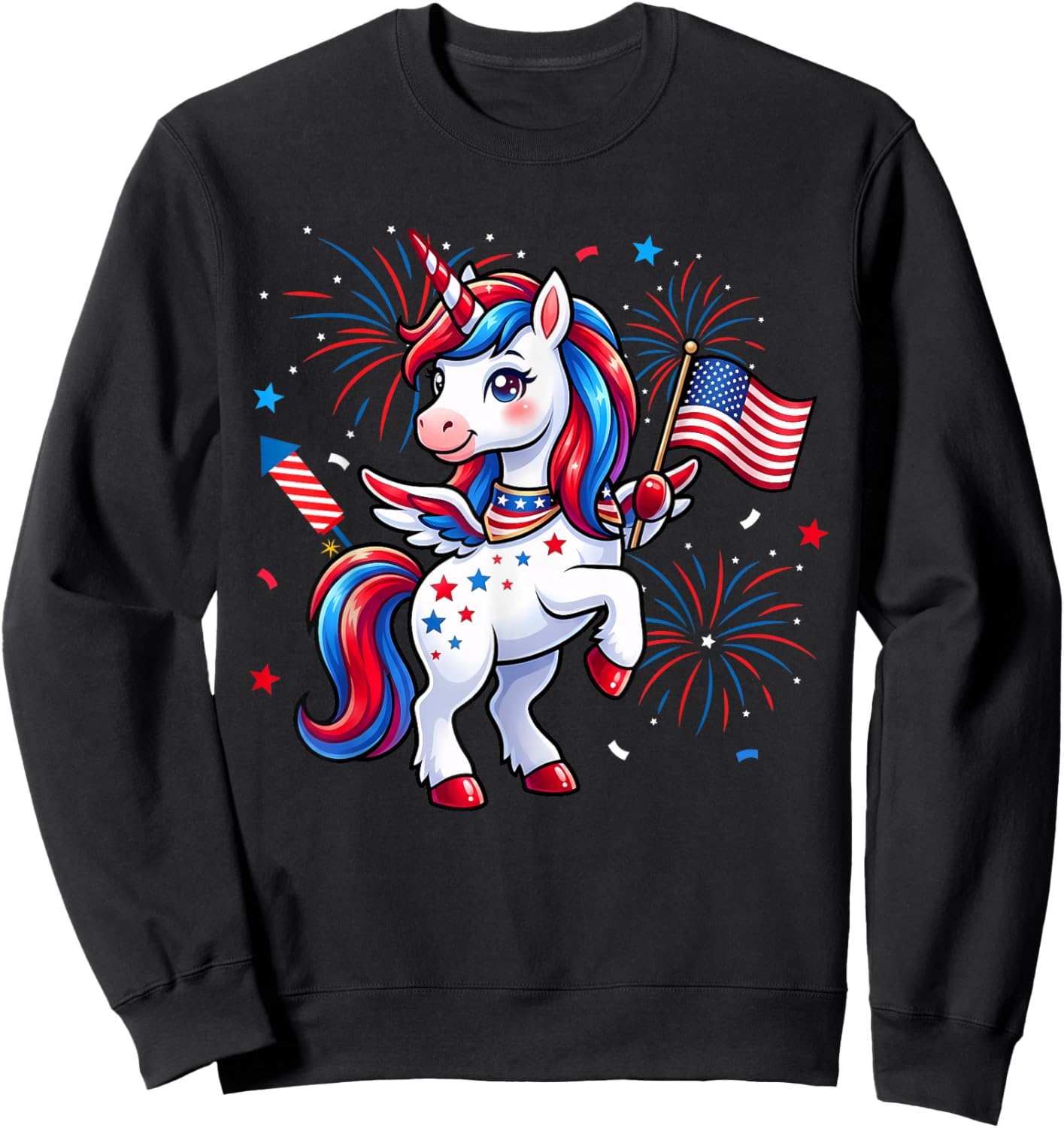 Patriotic Americorn Unicorn American 4th of July Kids Girls Sweatshirt - Sweatshirt | Black