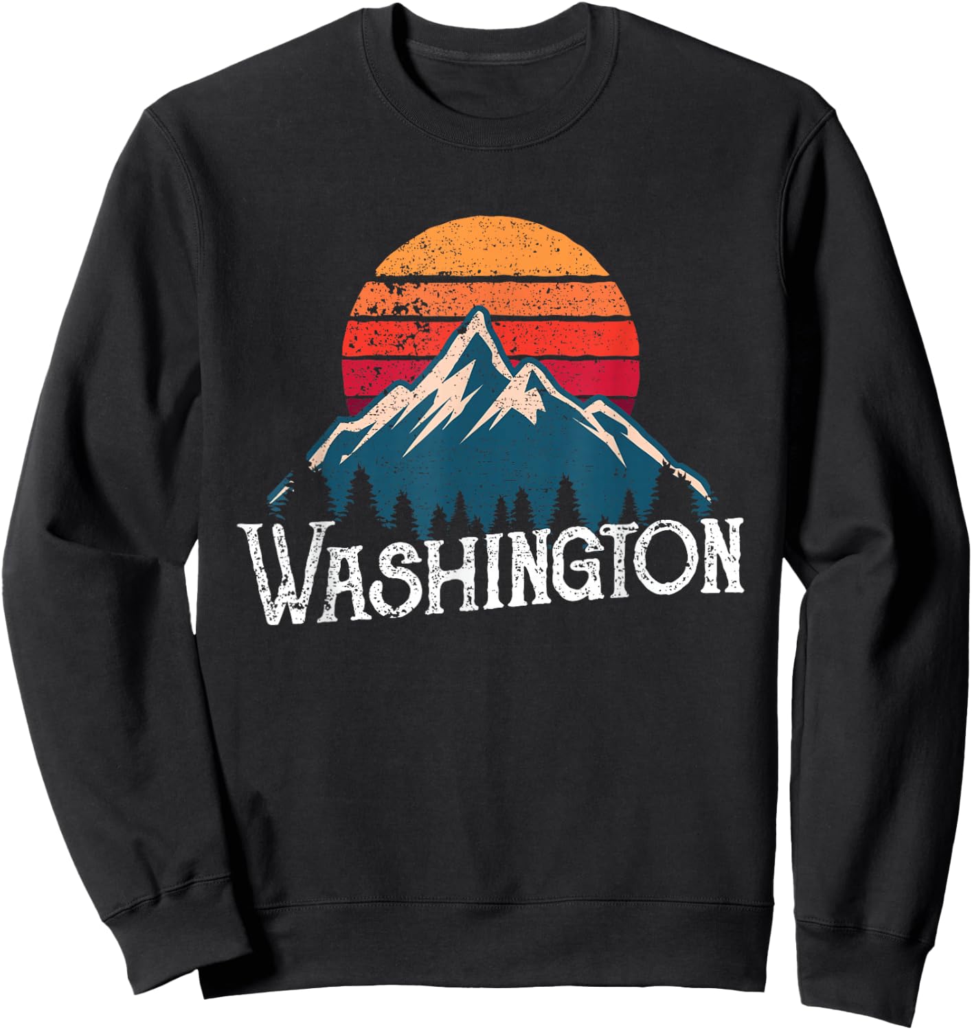 Retro Washington WN Mountains State Outdoor Sweatshirt - Sweatshirt | Black
