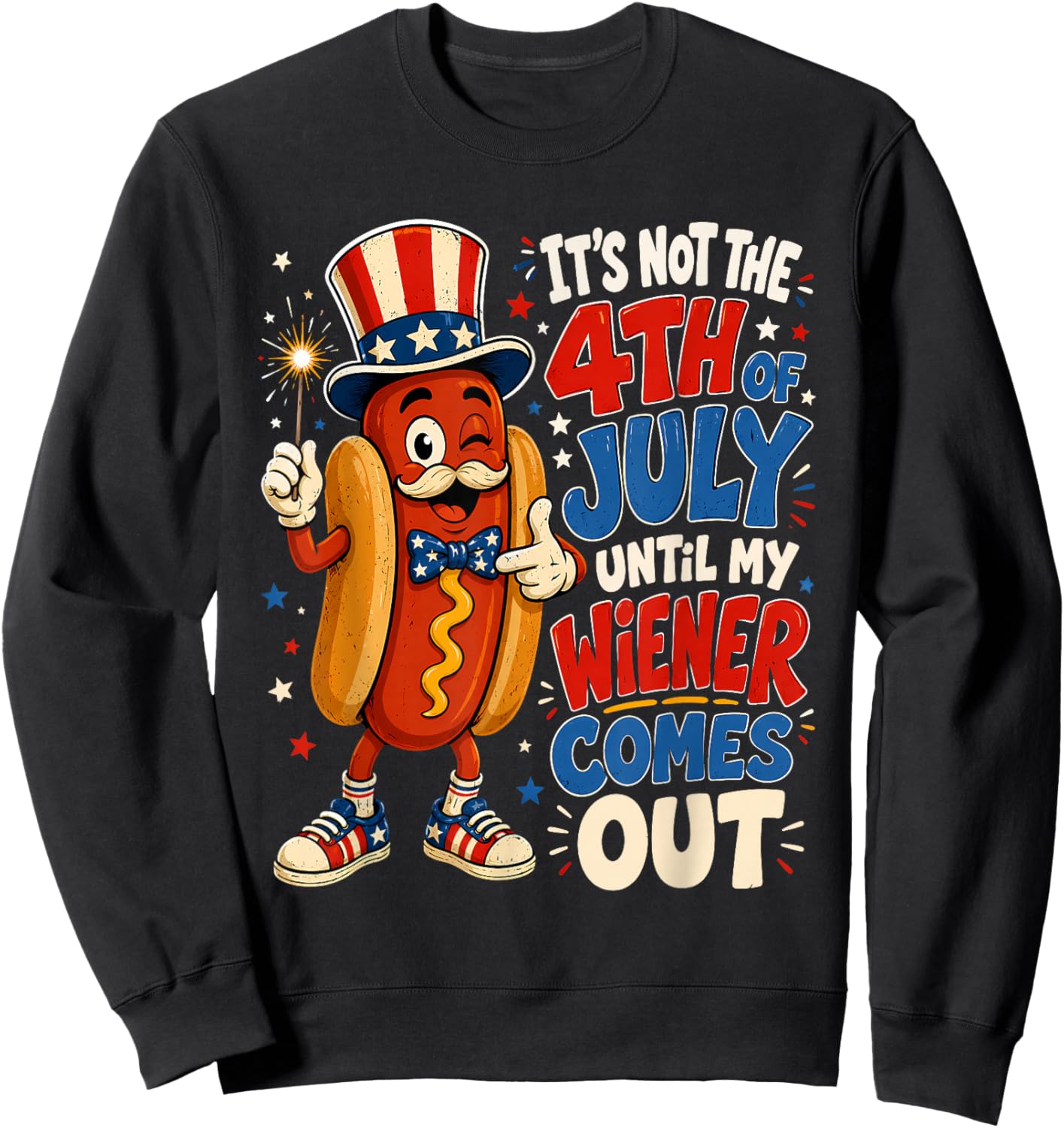 Funny 4th of July Hotdog Patriotic American Flag Men Women Sweatshirt - Sweatshirt | Black