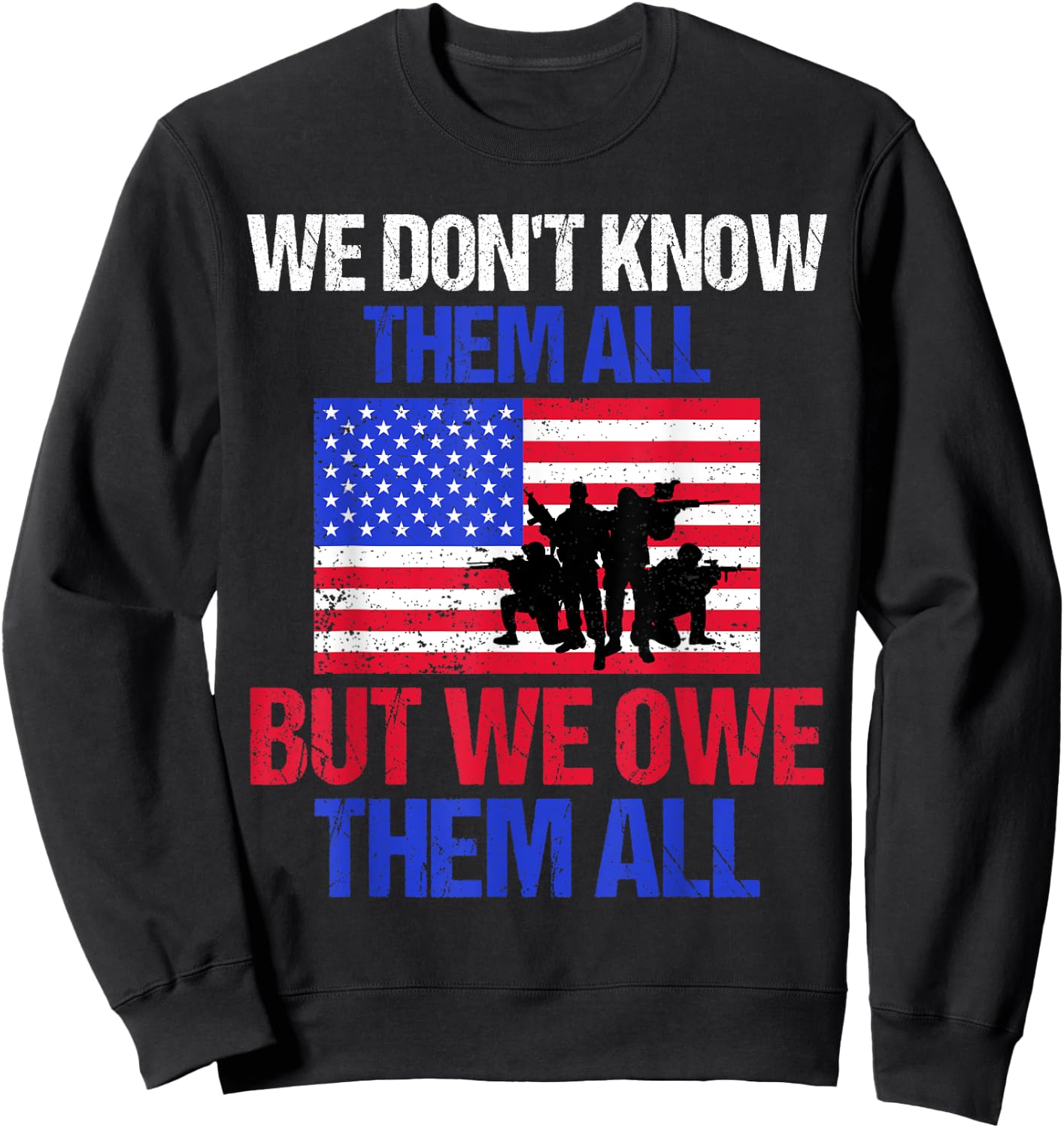 Patriotic Military Appreciation Soldier Silhouette US Flag Sweatshirt - Sweatshirt | Black