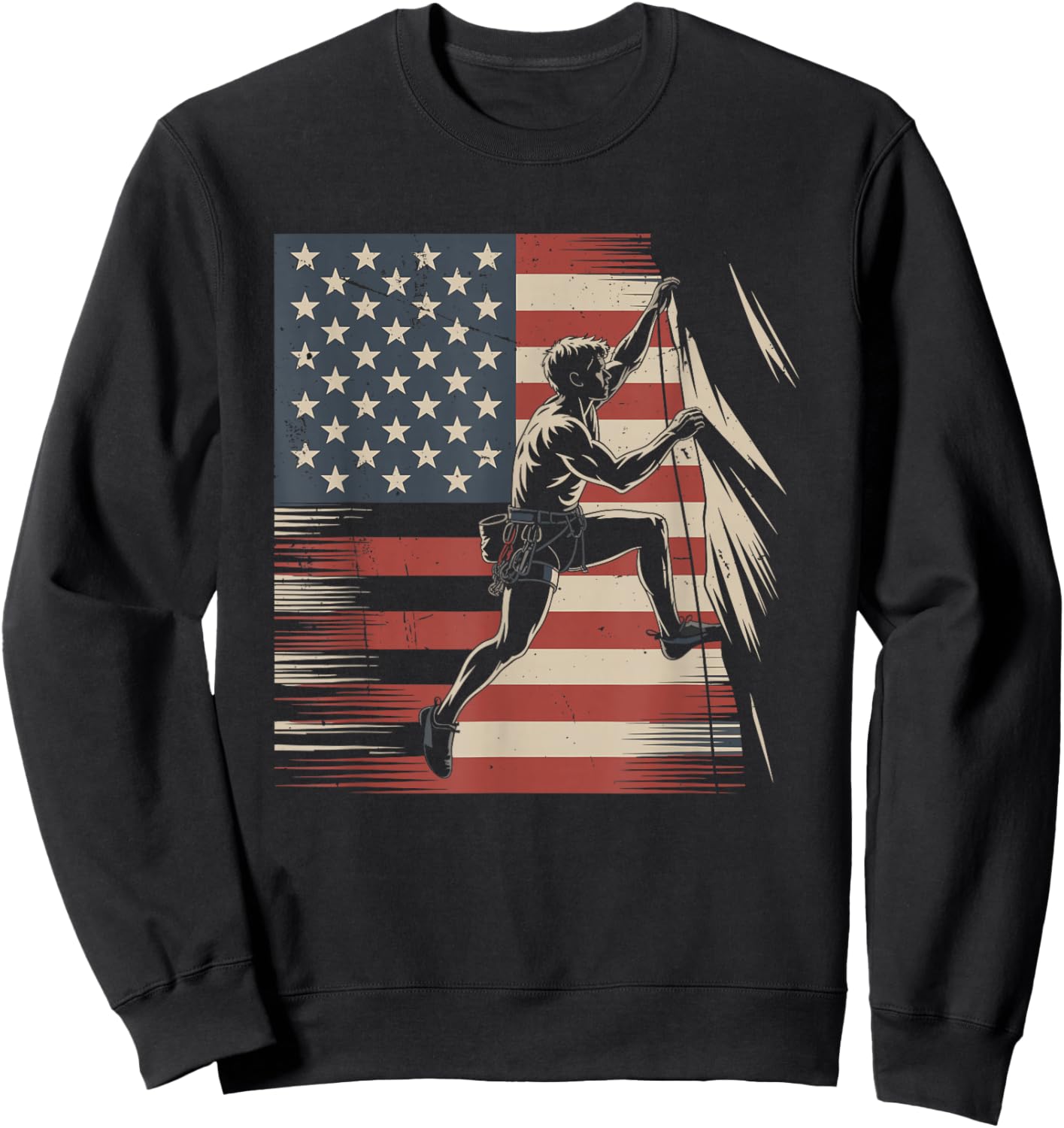 Rock Climbing USA Flag Vintage Rock Climber 4th Of July Sweatshirt - Sweatshirt | Black
