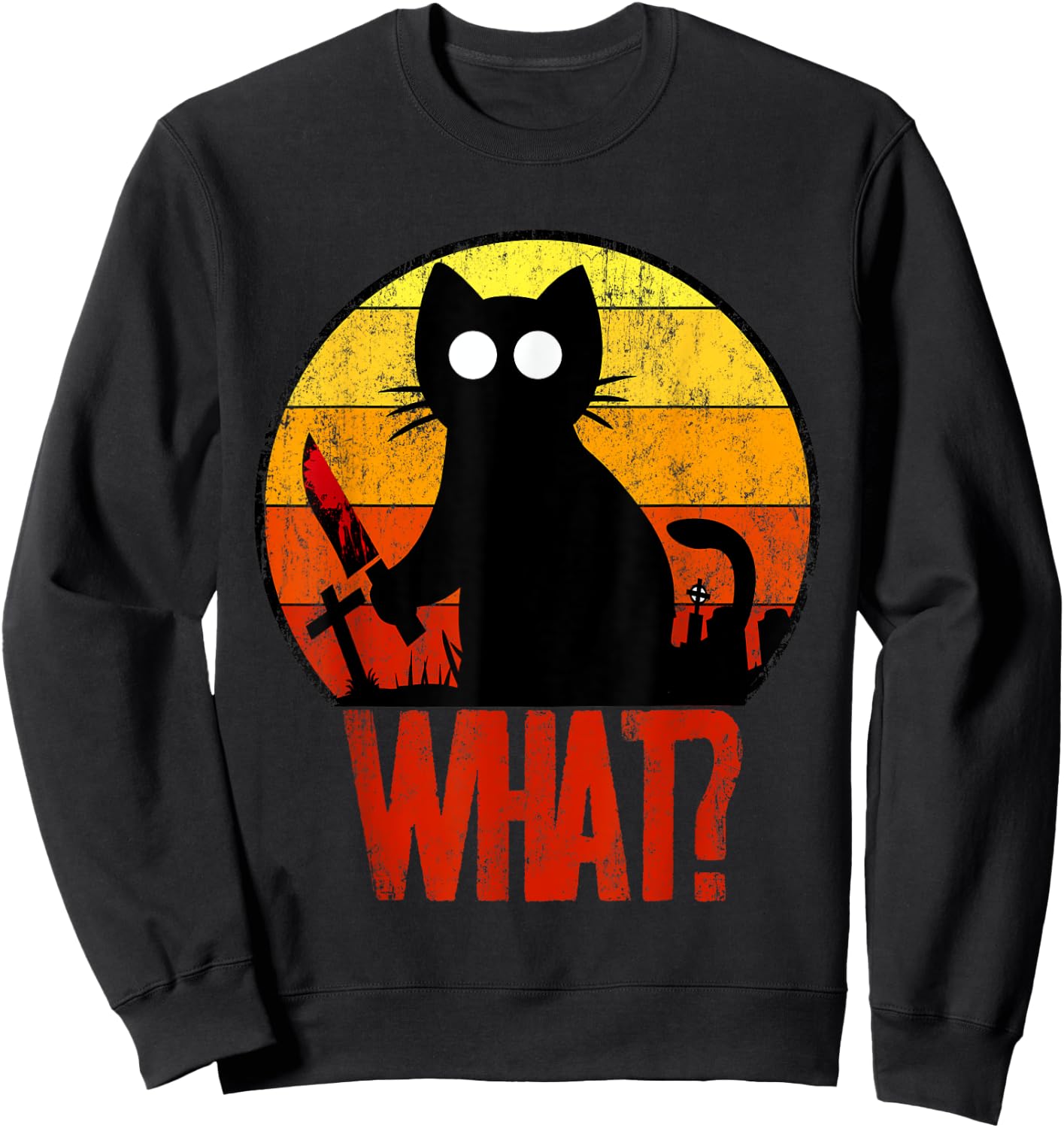 Murderous Black Psycho Cute Cat What Knife Christmas Gift Women Sweatshirt - Sweatshirt | Black