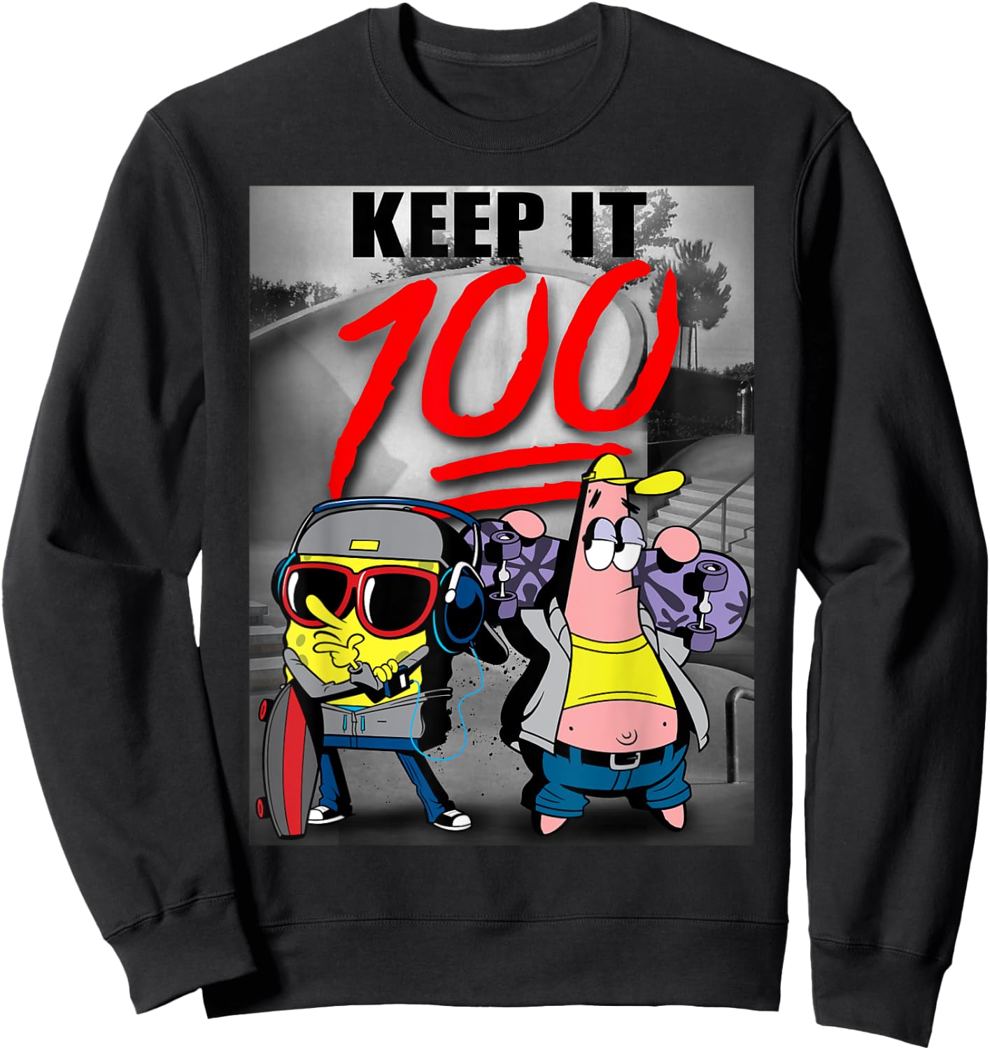 Spongebob SquarePants Keep It 100 Sweatshirt - Sweatshirt | Black