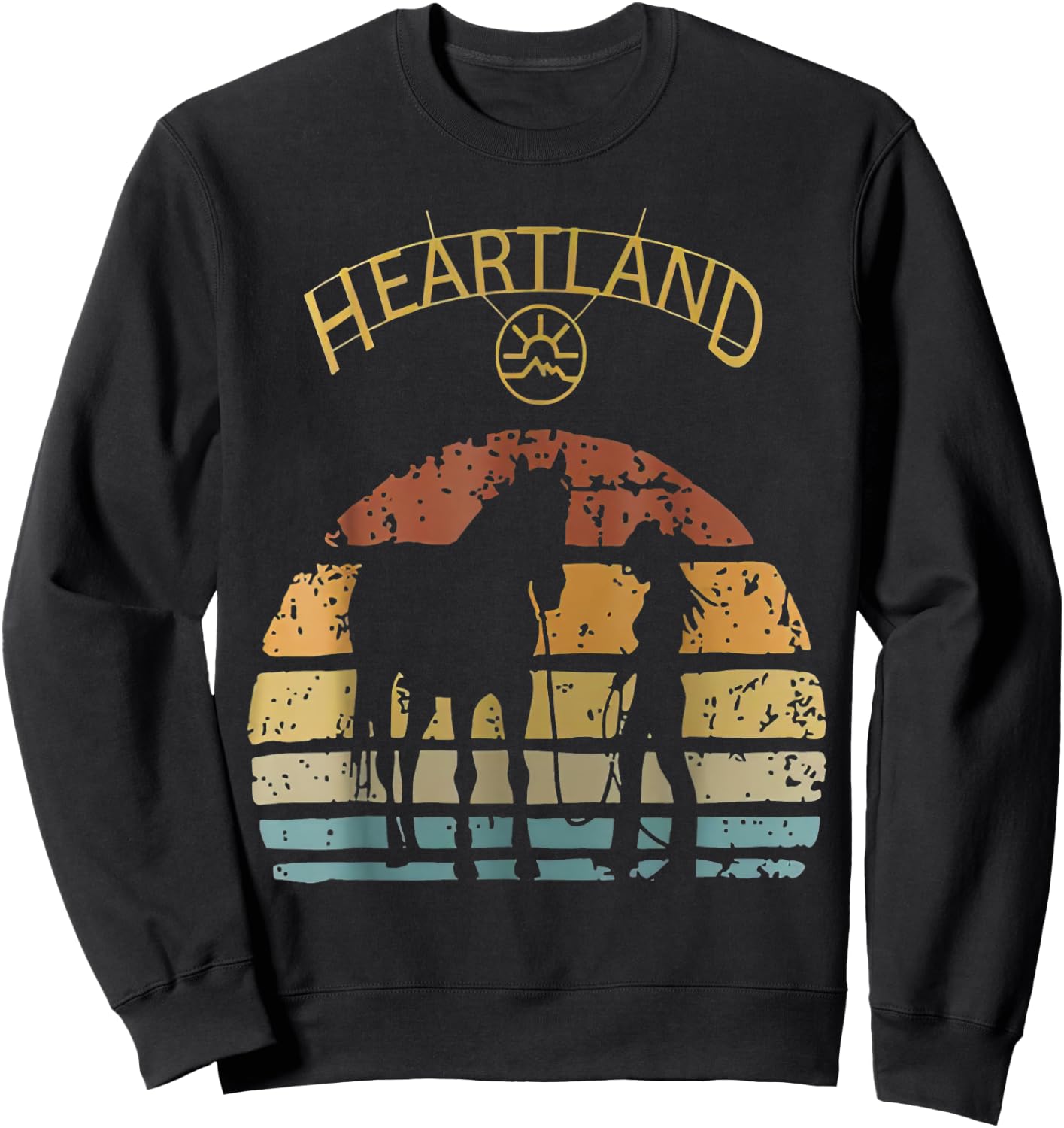 Heartland Retro Vintage Sunset Horse Lover Sweatshirt - Sweatshirt | Black