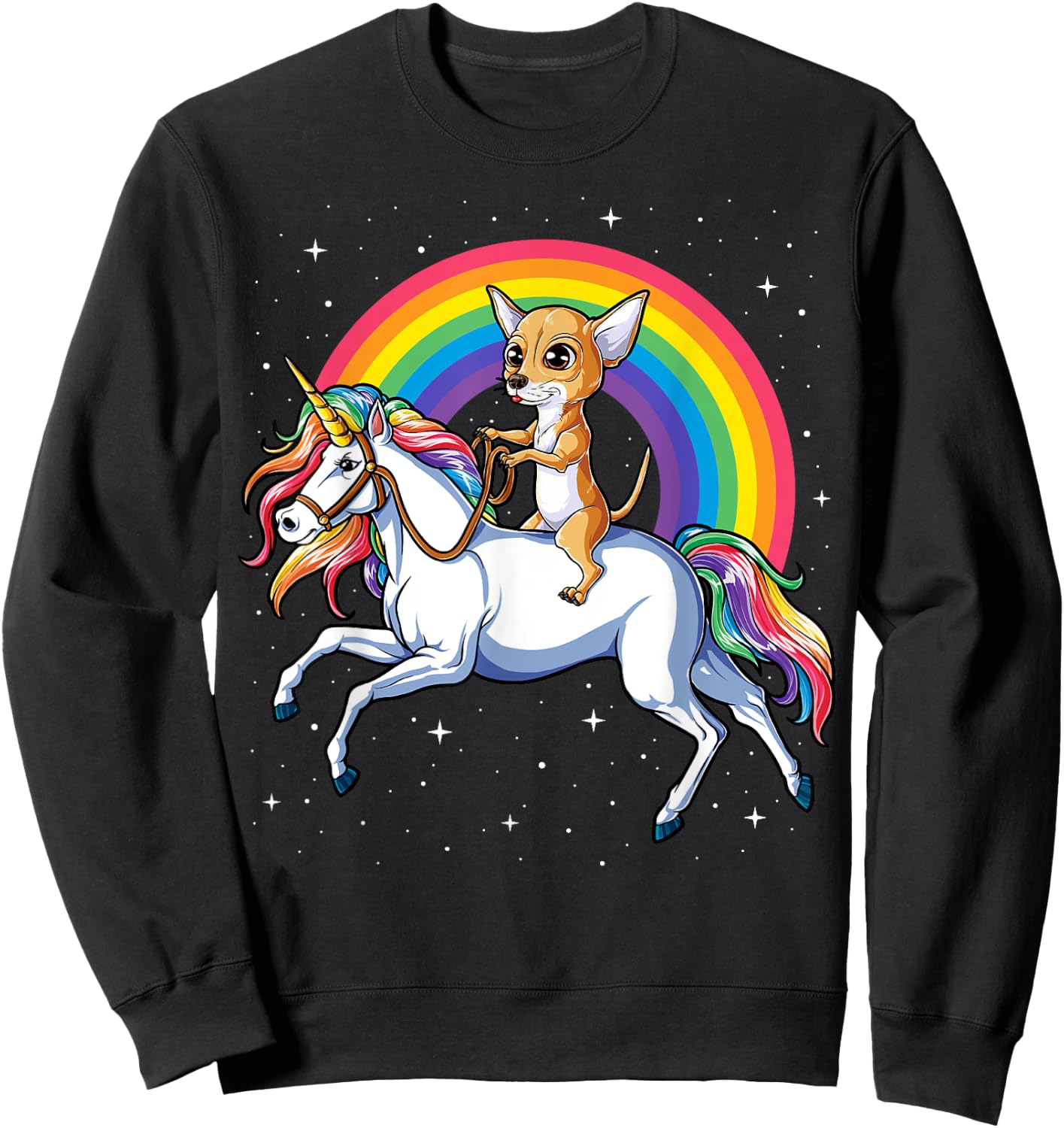 Chihuahua Unicorn T shirt Girls Space Galaxy Rainbow Dog Sweatshirt - Sweatshirt | Black