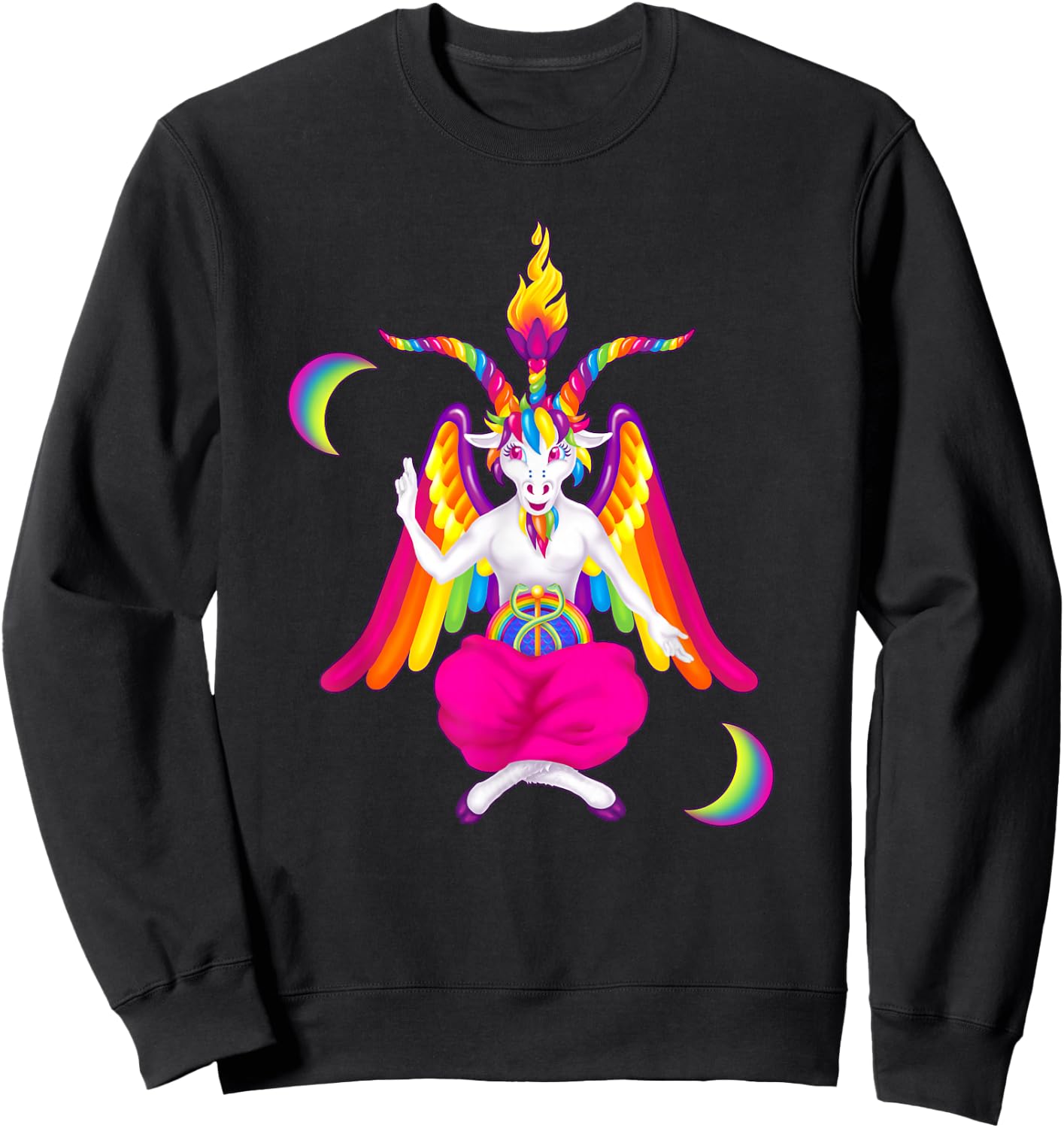 Rainbow 90s Baphomet Ironic Satanic Demon Sweatshirt - Sweatshirt | Black